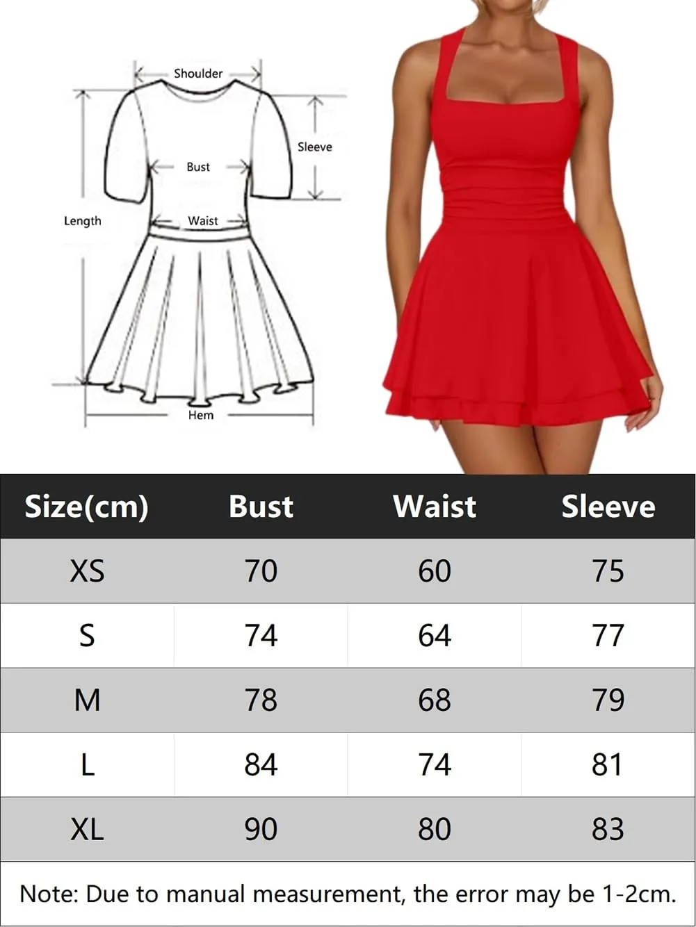 Sukiglam Vestito Donna Estivo Mini Abito Senza Maniche Scollo Quadrato A Line - immagine 6