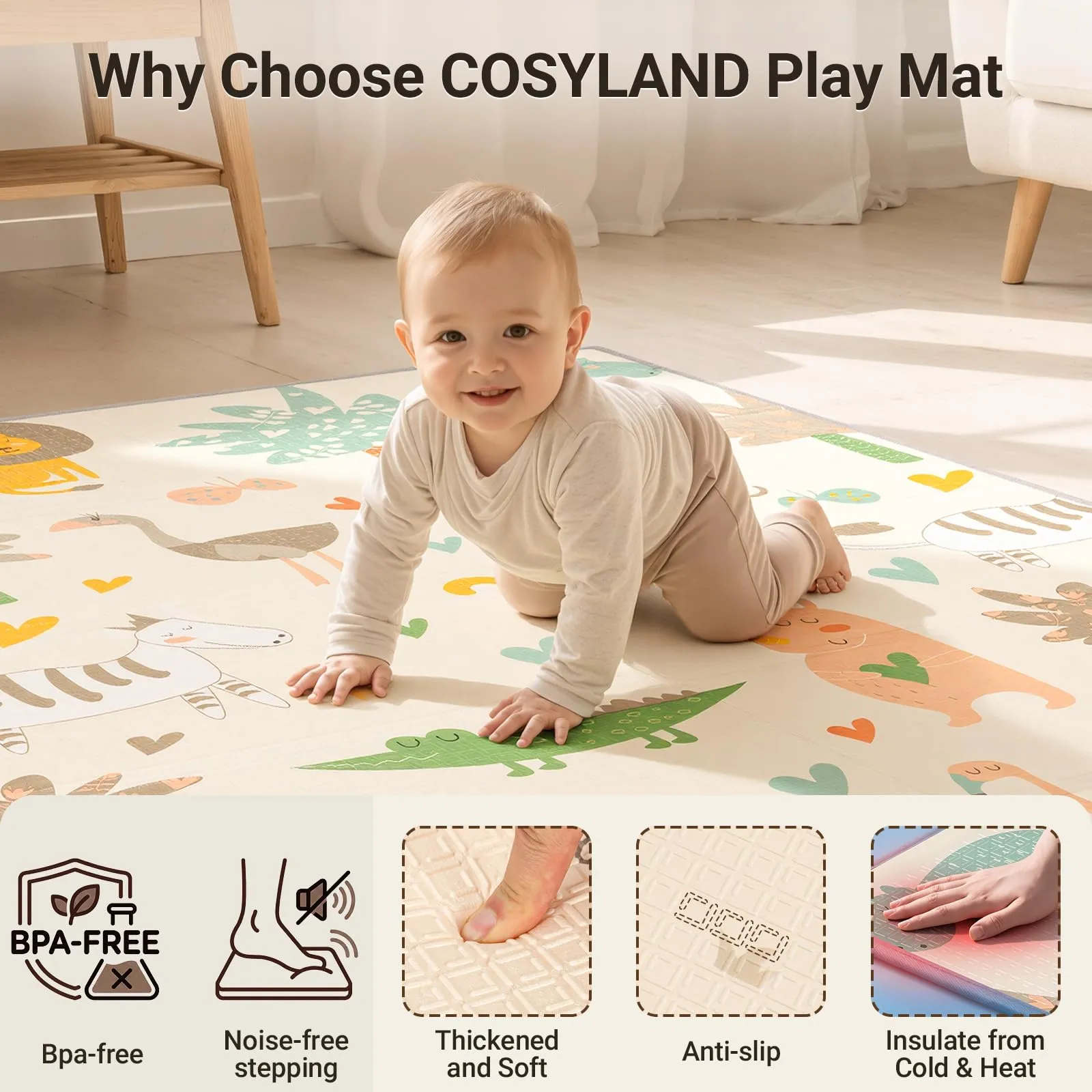 COSYLAND Tappeto Gioco Bambini Pieghevole in XPE, 150 x 180 x 1 cm, Animali - immagine 8