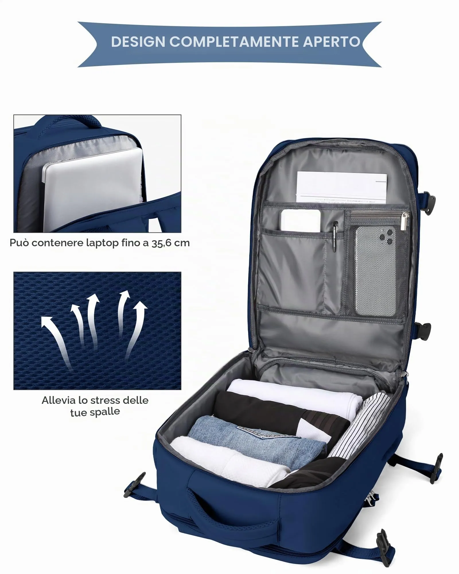 SZLX Zaino da Viaggio Bagaglio a Mano Ryanair 40x30x20 Wizzair Easyjet per Laptop 14 Pollici con Porta Scarpe - immagine 4
