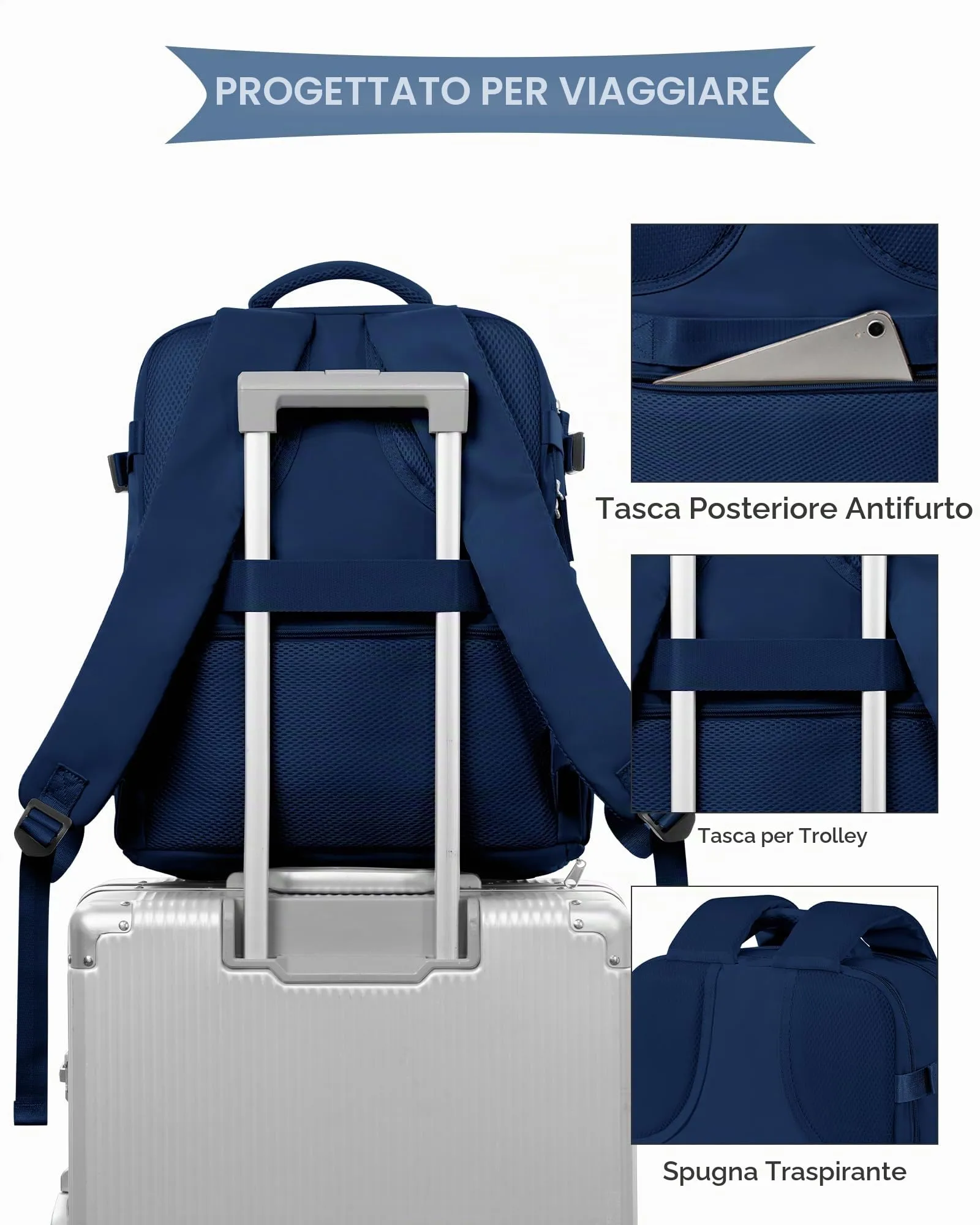 SZLX Zaino da Viaggio Bagaglio a Mano Ryanair 40x30x20 Wizzair Easyjet per Laptop 14 Pollici con Porta Scarpe - immagine 5
