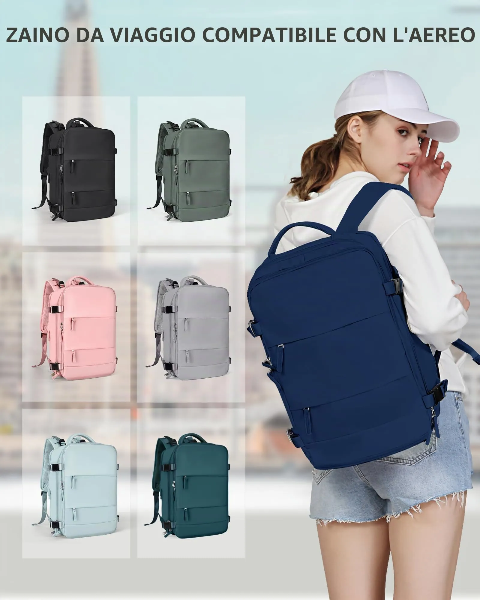 SZLX Zaino da Viaggio Bagaglio a Mano Ryanair 40x30x20 Wizzair Easyjet per Laptop 14 Pollici con Porta Scarpe - immagine 7