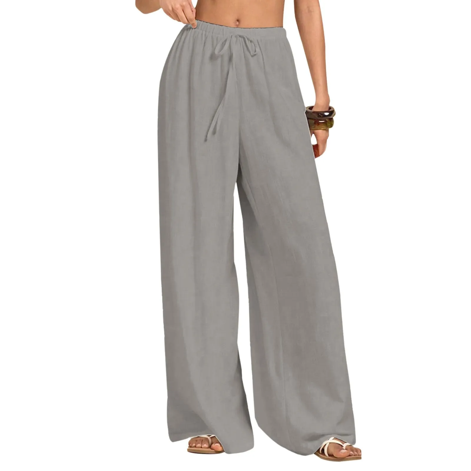Neteson Pantaloni in Lino Donna Larghi a Vita Elastica Eleganti - immagine 1