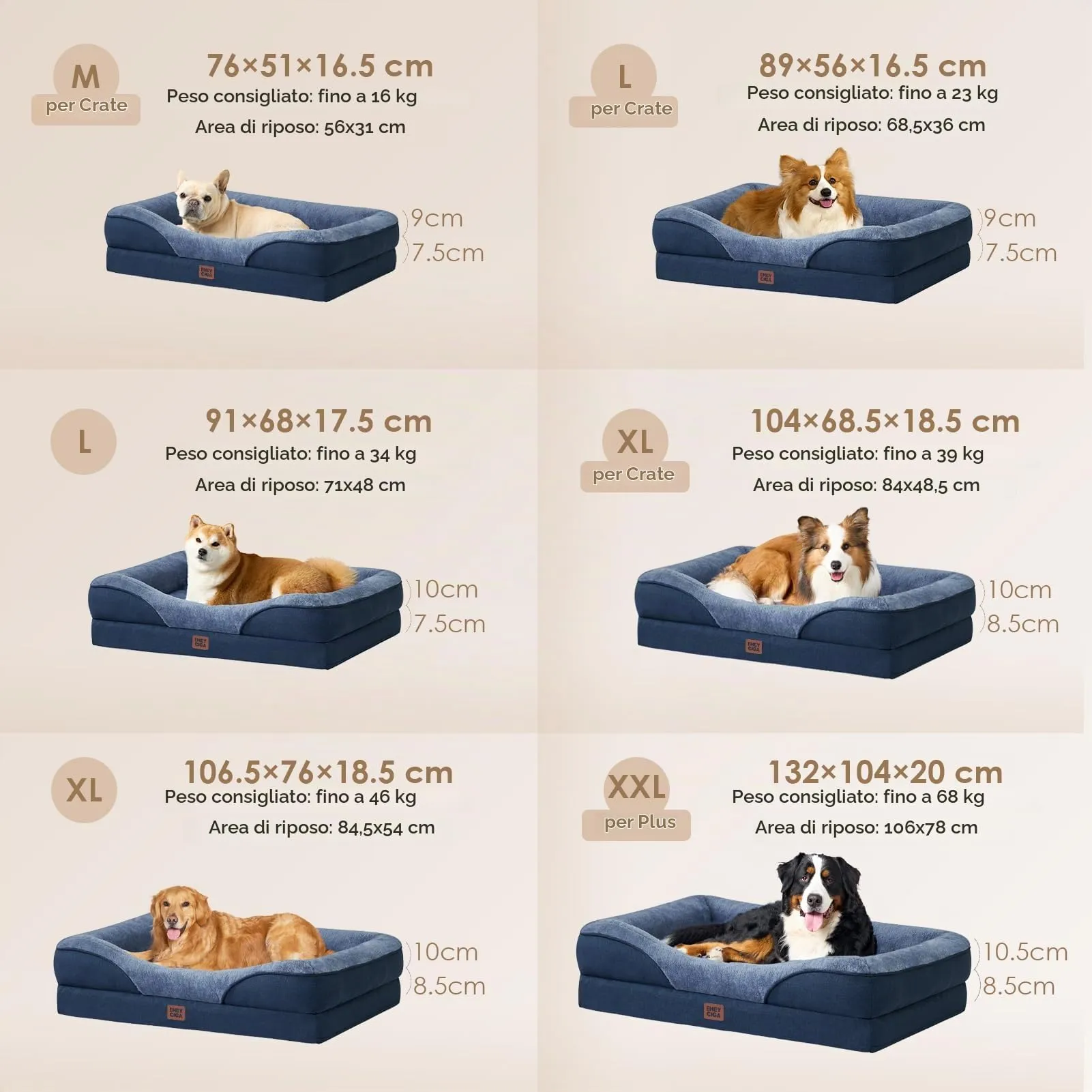 EHEYCIGA Cuccia Cane Interno in Memory Foam, 89x56x16.5cm, Blu Scuro - immagine 6