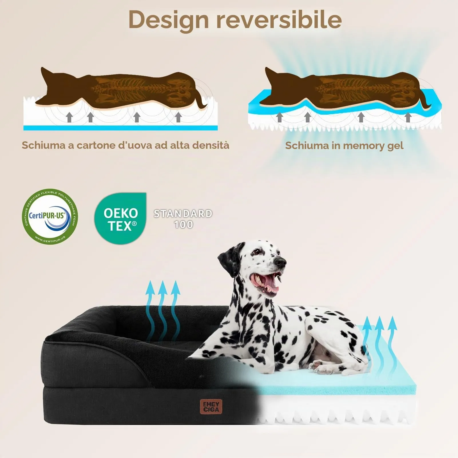 EHEYCIGA Cuccia Cane Interno Taglia Grande, 104x68.6x18.9cm, Nero - immagine 3