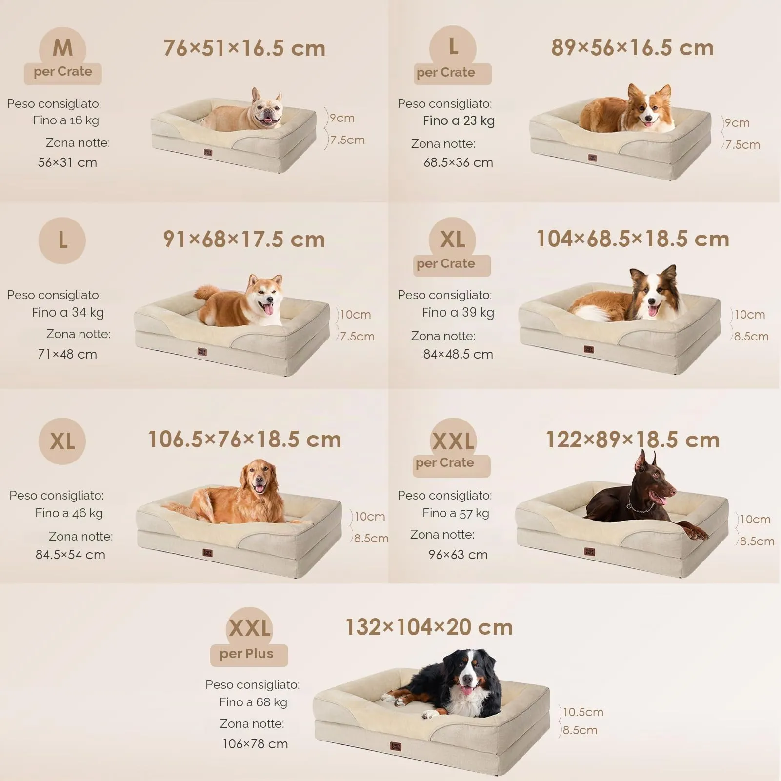 EHEYCIGA Cuccia Cane Interno Memory Foam, Taglia Grande, 132x104x20.3cm, Beige - immagine 5