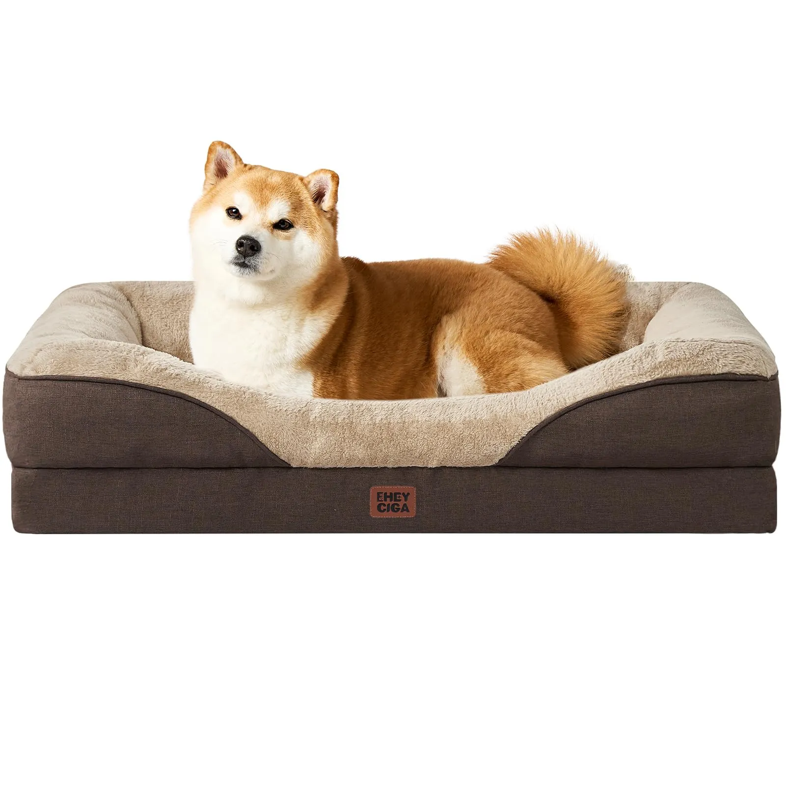 EHEYCIGA Cuccia Cane Interno in Memory Foam, 89x56x16.5cm, Marrone - immagine 1