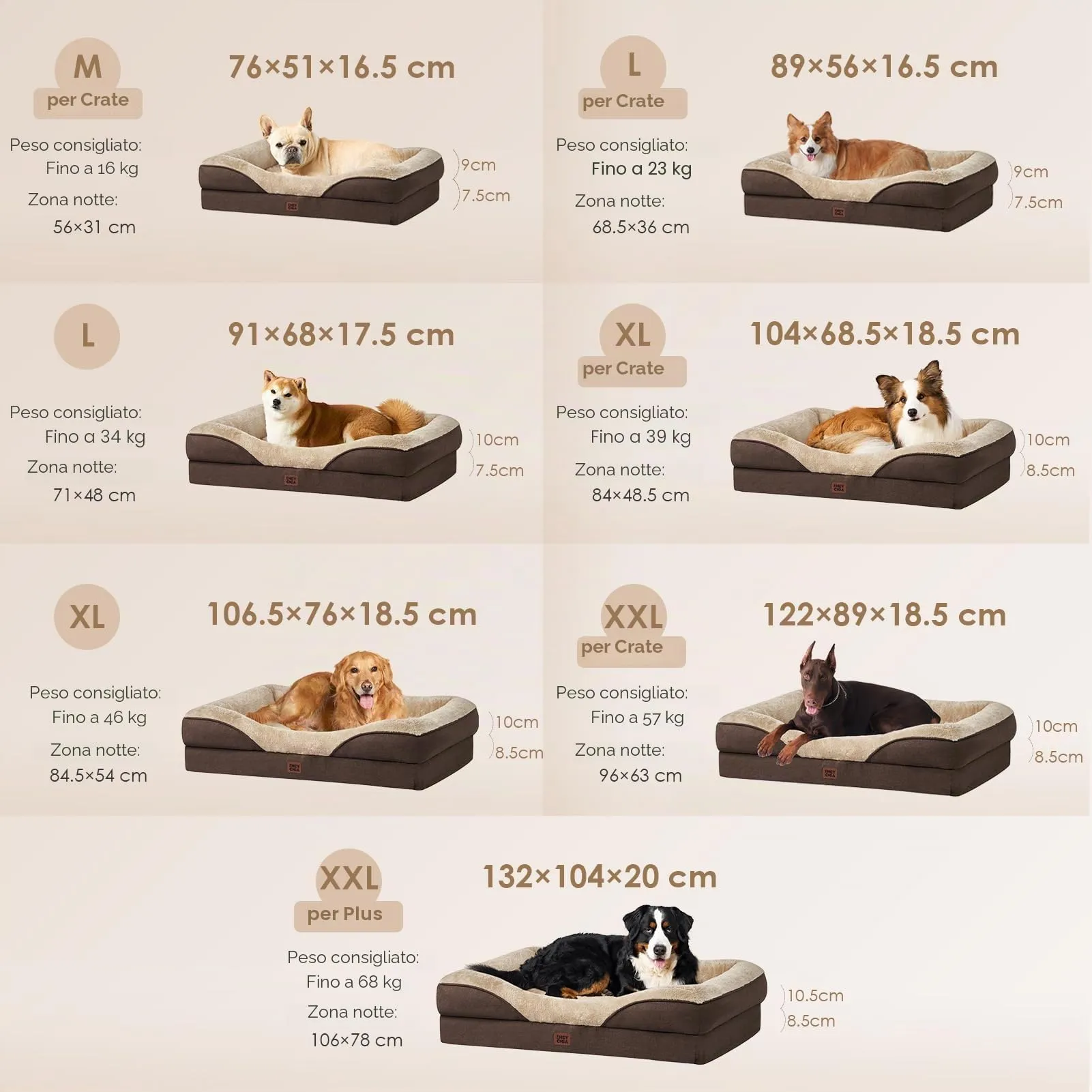 EHEYCIGA Cuccia Cane Interno in Memory Foam, 89x56x16.5cm, Marrone - immagine 5