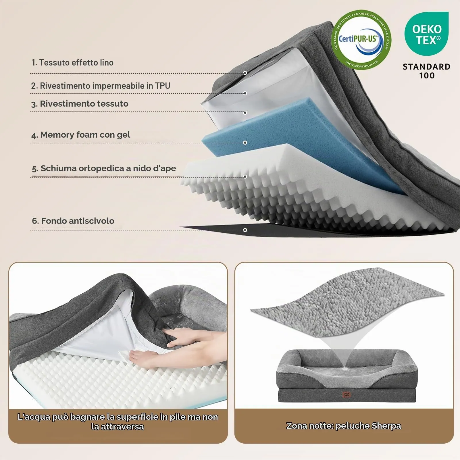EHEYCIGA Cuccia Cane Interno, 104x68.6x18.9cm, Grigio Scuro - immagine 2