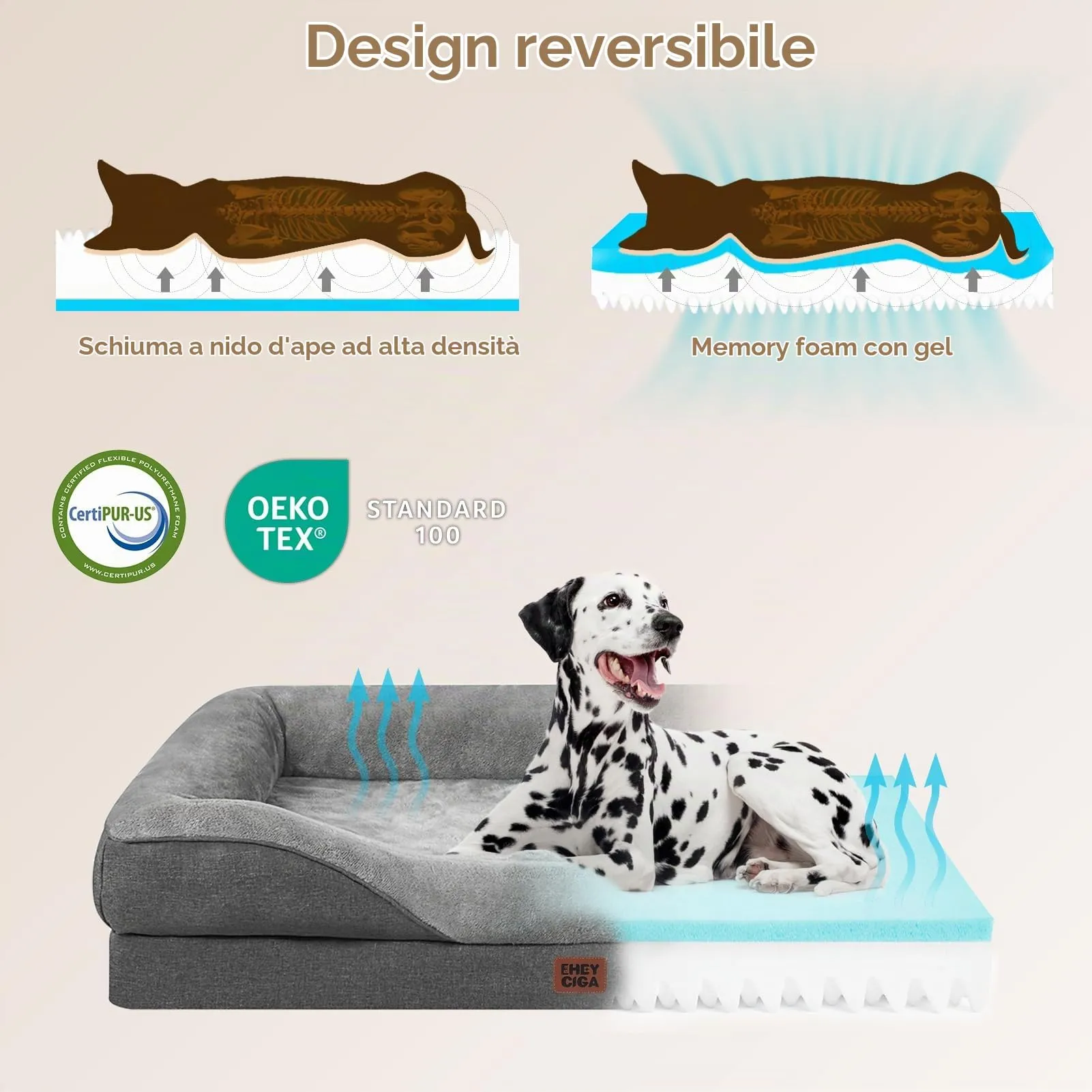 EHEYCIGA Cuccia Cane Interno, 104x68.6x18.9cm, Grigio Scuro - immagine 3
