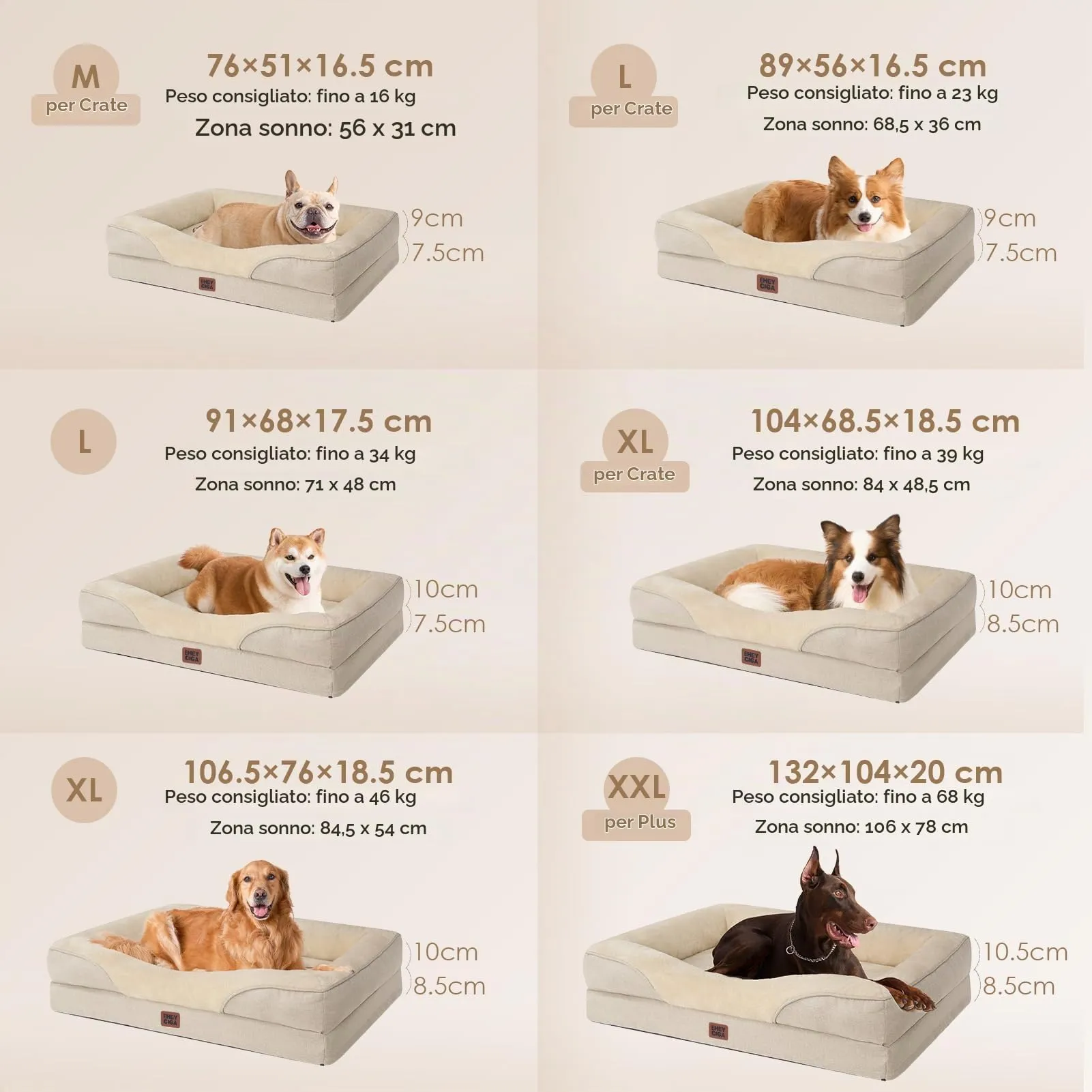 EHEYCIGA Cuccia Cane Interno, Memory Foam, Taglia Grande, 104x68.6x18.9cm, Beige - immagine 5