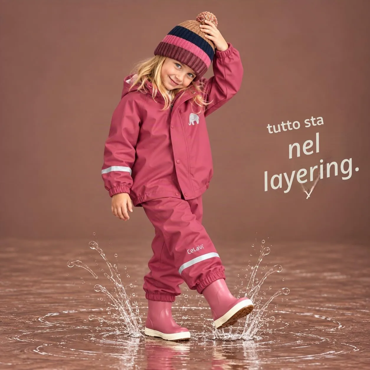 Celavi Basic Rainwear Set Unisex, Solid PU, Rose Wine, 80 - immagine 2