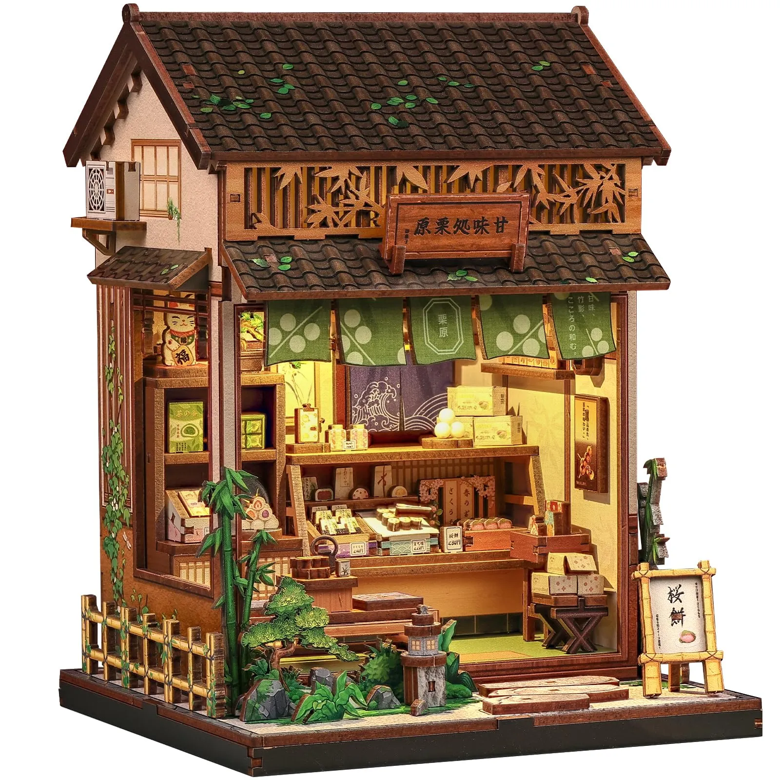 CUTEBEE Book Nook Kit, Negozio di Wagashi Giapponese, Puzzle 3D in Legno per Libreria, Mini Casa Fai da Te per Adulti - immagine 1