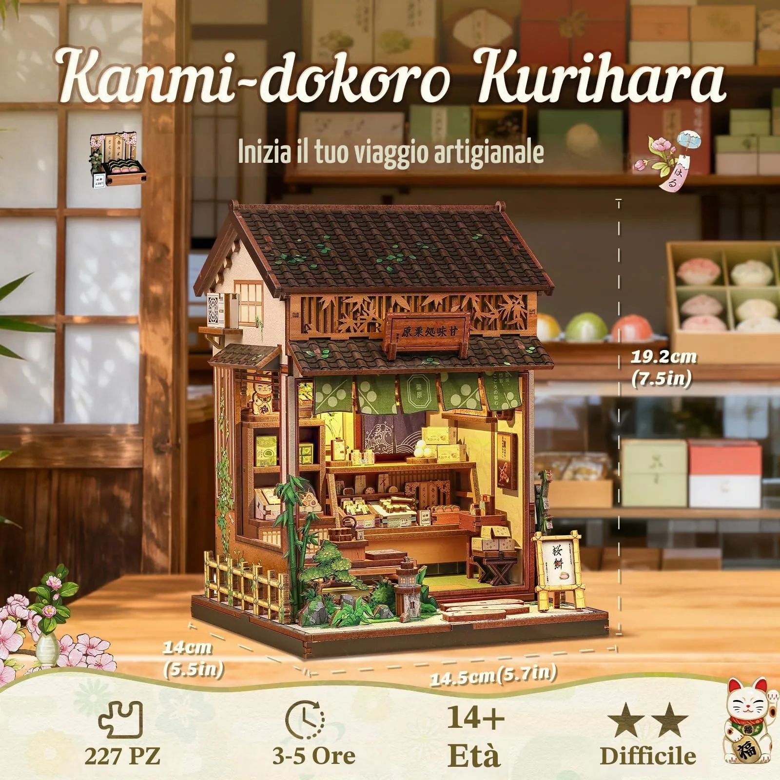 CUTEBEE Book Nook Kit, Negozio di Wagashi Giapponese, Puzzle 3D in Legno per Libreria, Mini Casa Fai da Te per Adulti - immagine 2