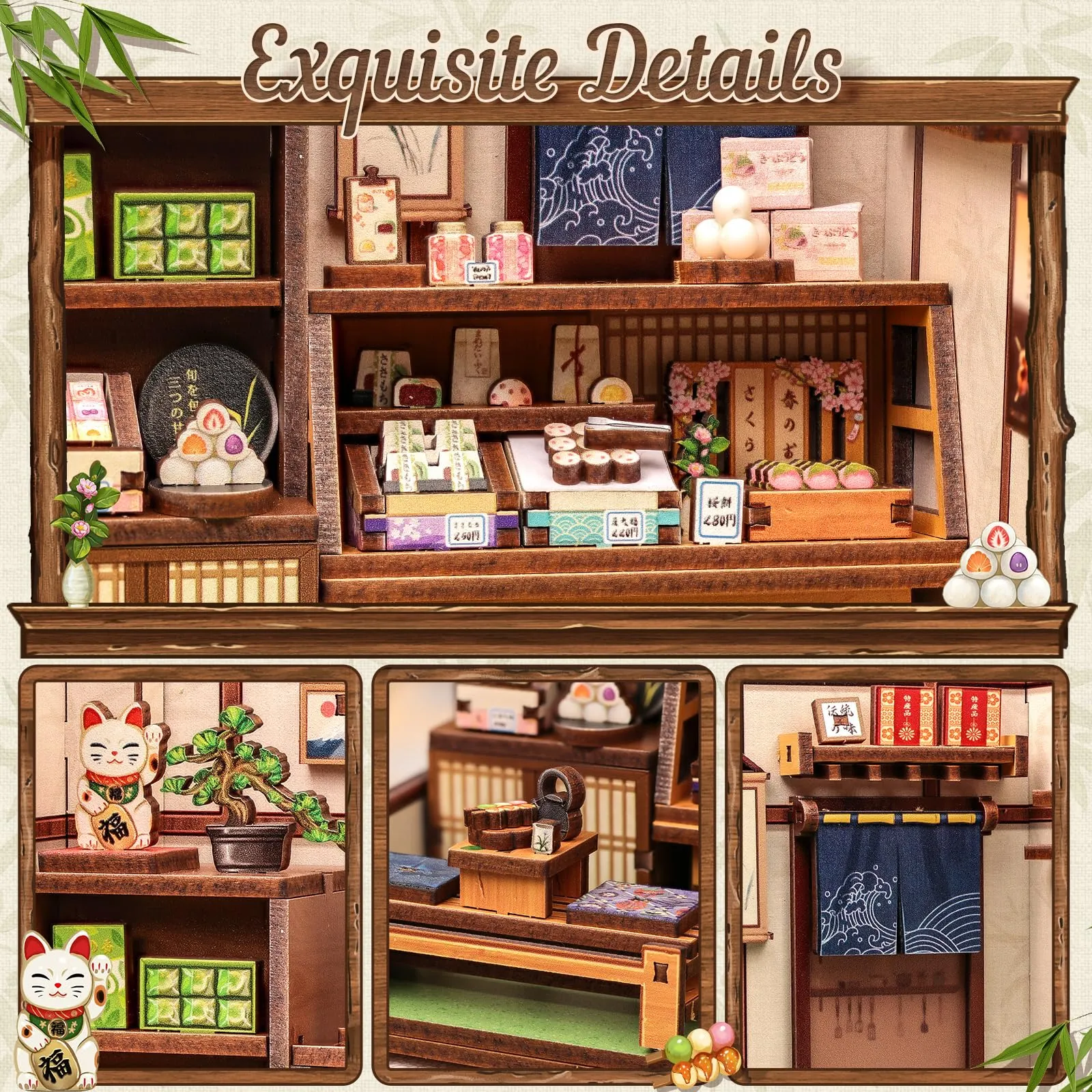 CUTEBEE Book Nook Kit, Negozio di Wagashi Giapponese, Puzzle 3D in Legno per Libreria, Mini Casa Fai da Te per Adulti - immagine 3