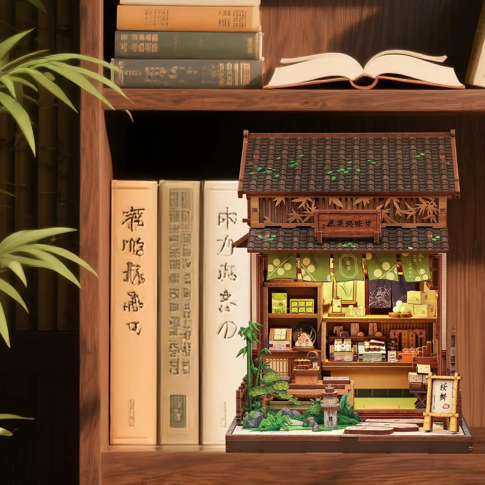 CUTEBEE Book Nook Kit, Negozio di Wagashi Giapponese, Puzzle 3D in Legno per Libreria, Mini Casa Fai da Te per Adulti - immagine 4