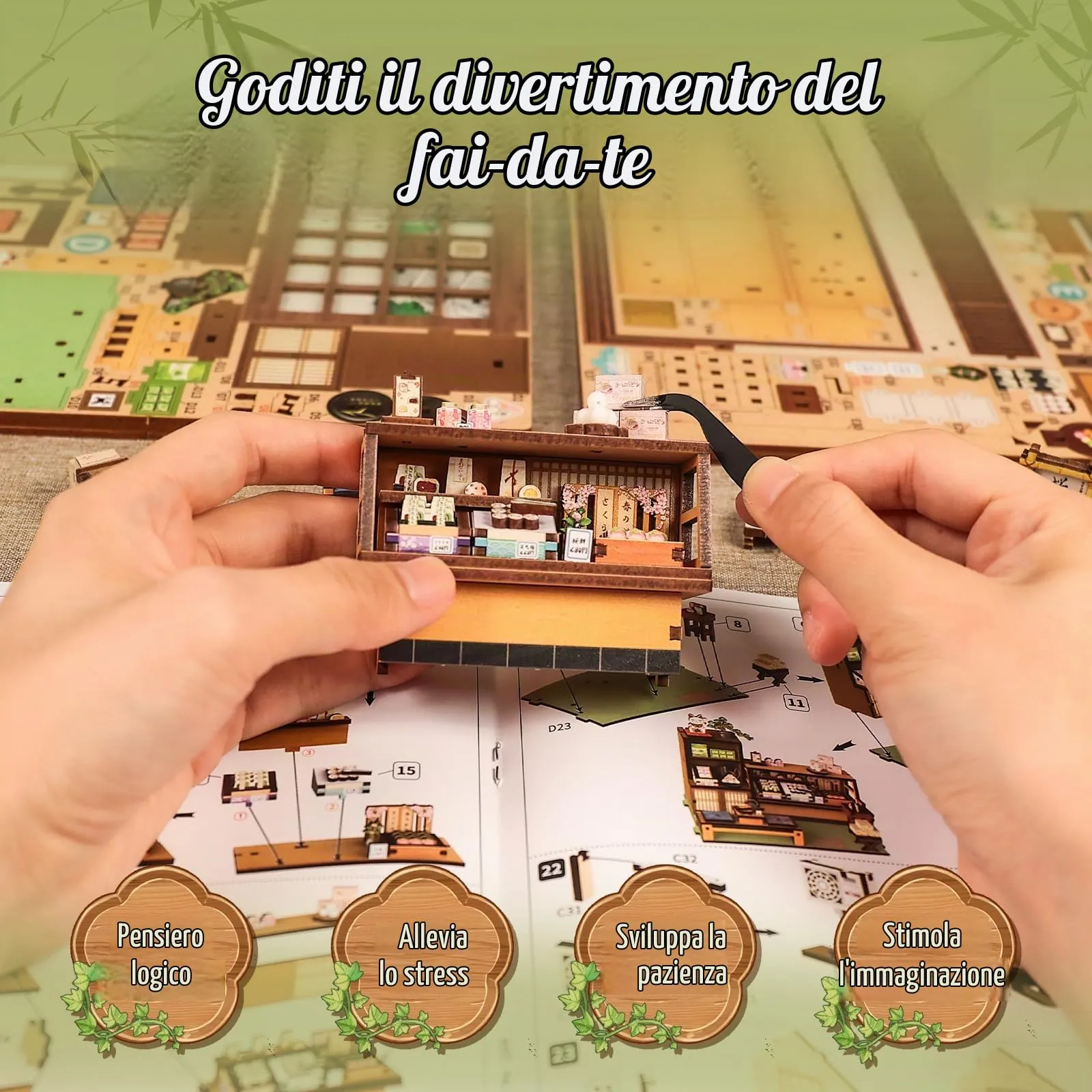 CUTEBEE Book Nook Kit, Negozio di Wagashi Giapponese, Puzzle 3D in Legno per Libreria, Mini Casa Fai da Te per Adulti - immagine 5