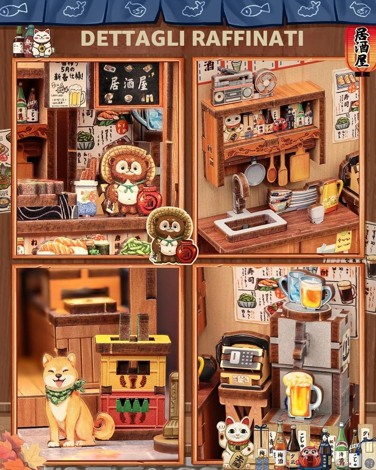 CUTEBEE Book Nook Kit Izakaya Giapponese, Puzzle 3D in Legno per Adulti, Miniatura Casa delle Bambole per Libreria - immagine 4