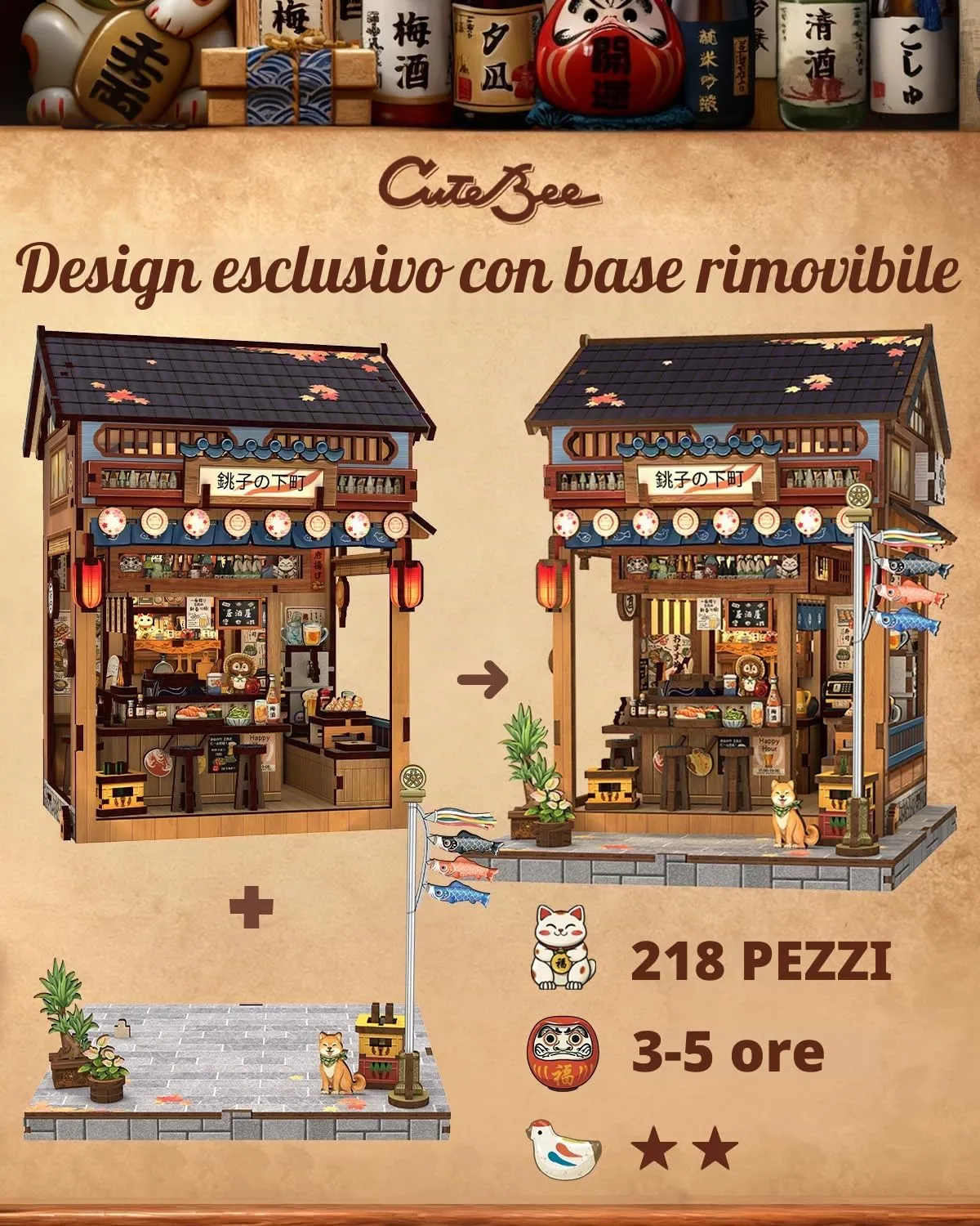 CUTEBEE Book Nook Kit Izakaya Giapponese, Puzzle 3D in Legno per Adulti, Miniatura Casa delle Bambole per Libreria - immagine 5