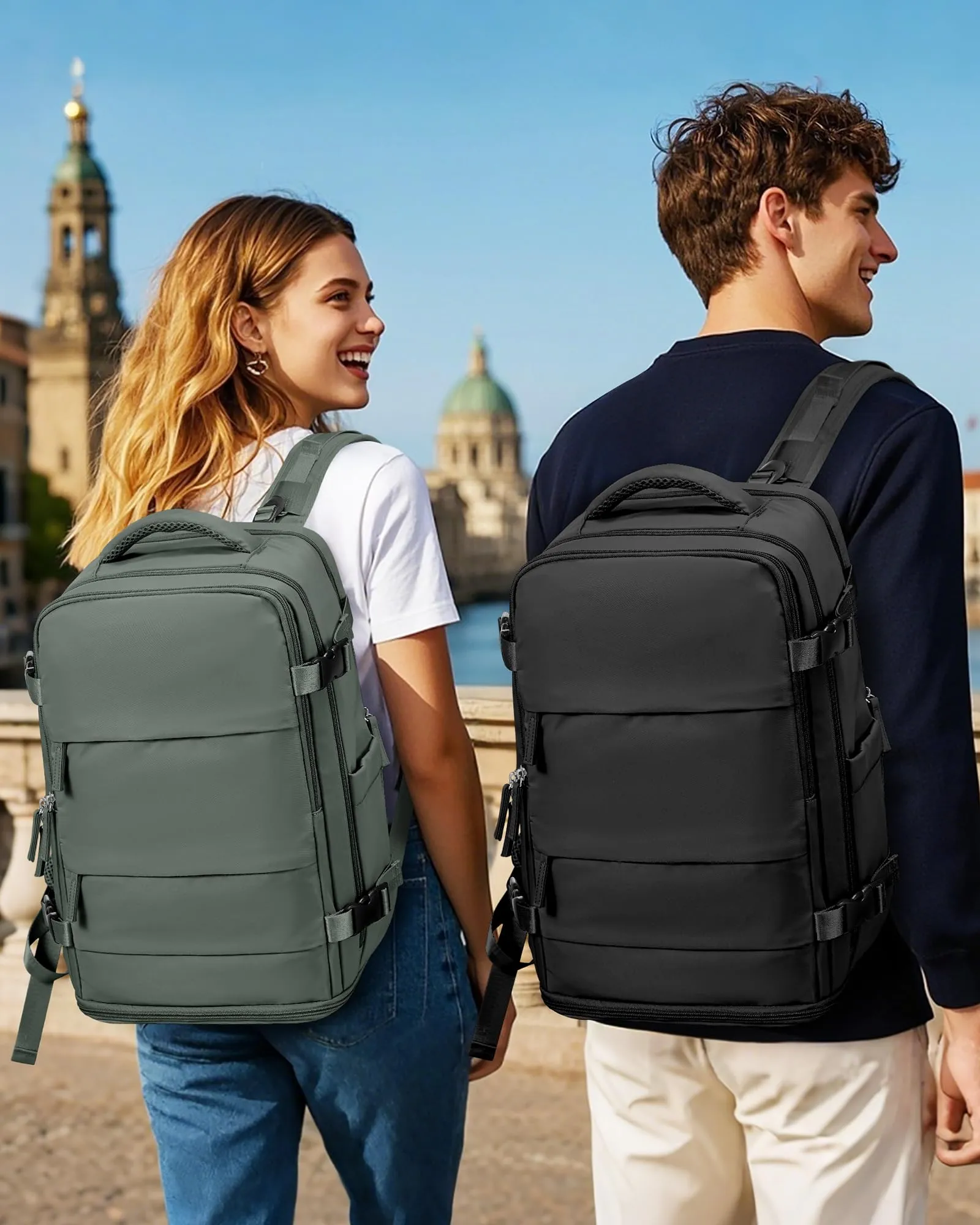 SZLX Zaino da Viaggio Sottovuoto con Pompa, Bagaglio a Mano 40x30x20 per Ryanair, Wizzair, Easyjet, con Scomparto Laptop 14 Pollici e Porta Scarpe - immagine 2
