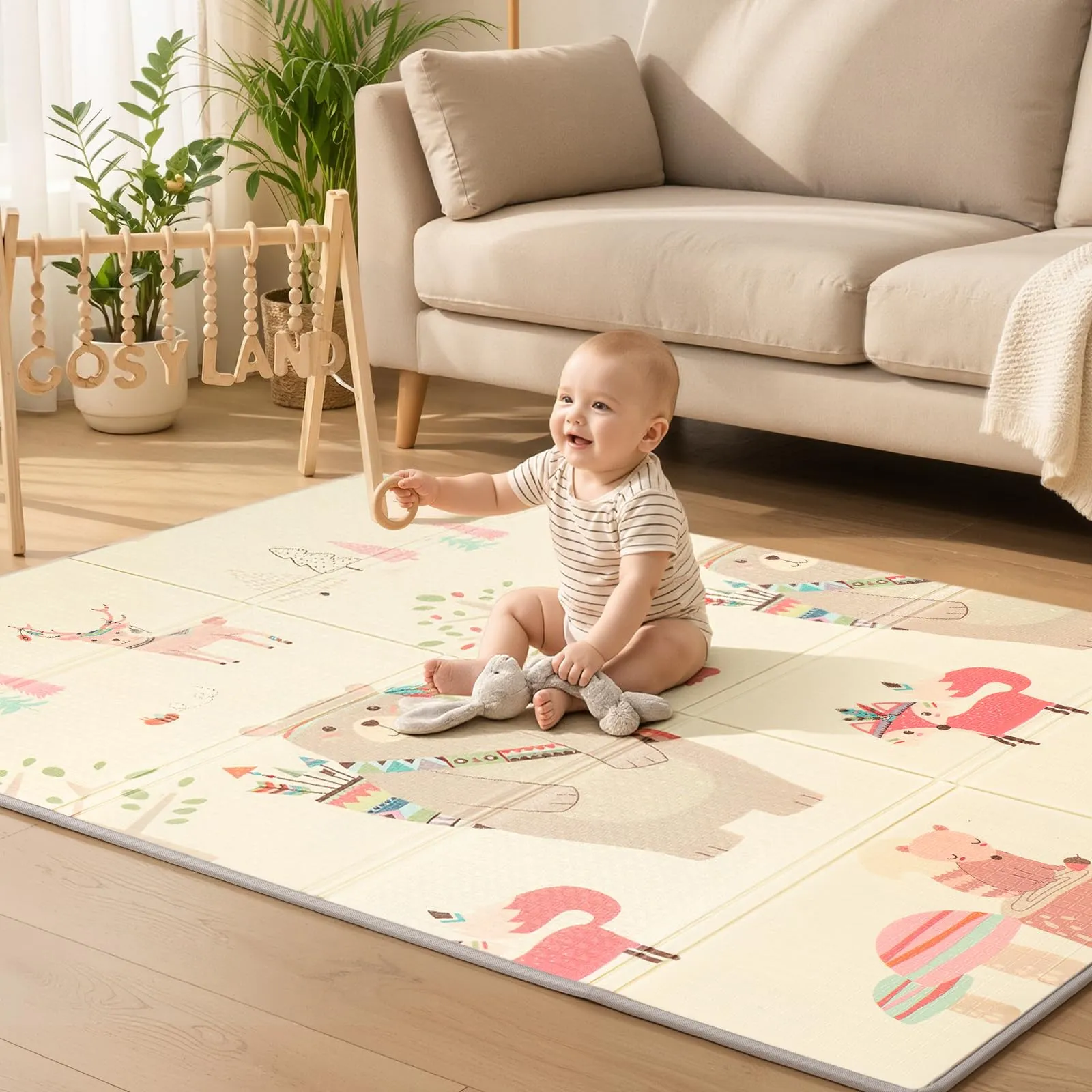 COSYLAND Tappeto Gioco Bambini Pieghevole, 120 x 180 x 1 cm, Orso e Città - immagine 2