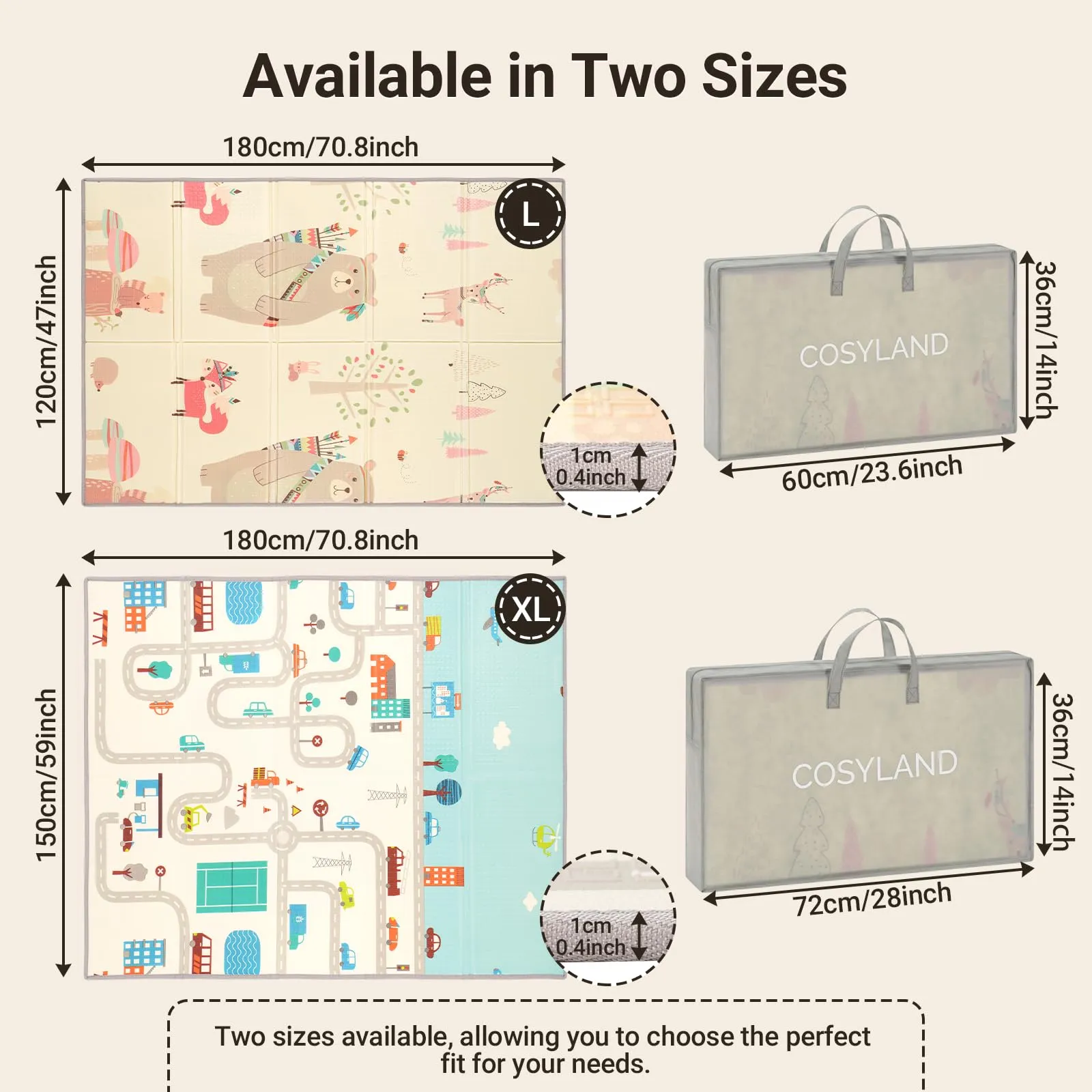 COSYLAND Tappeto Gioco Bambini Pieghevole, 120 x 180 x 1 cm, Orso e Città - immagine 4