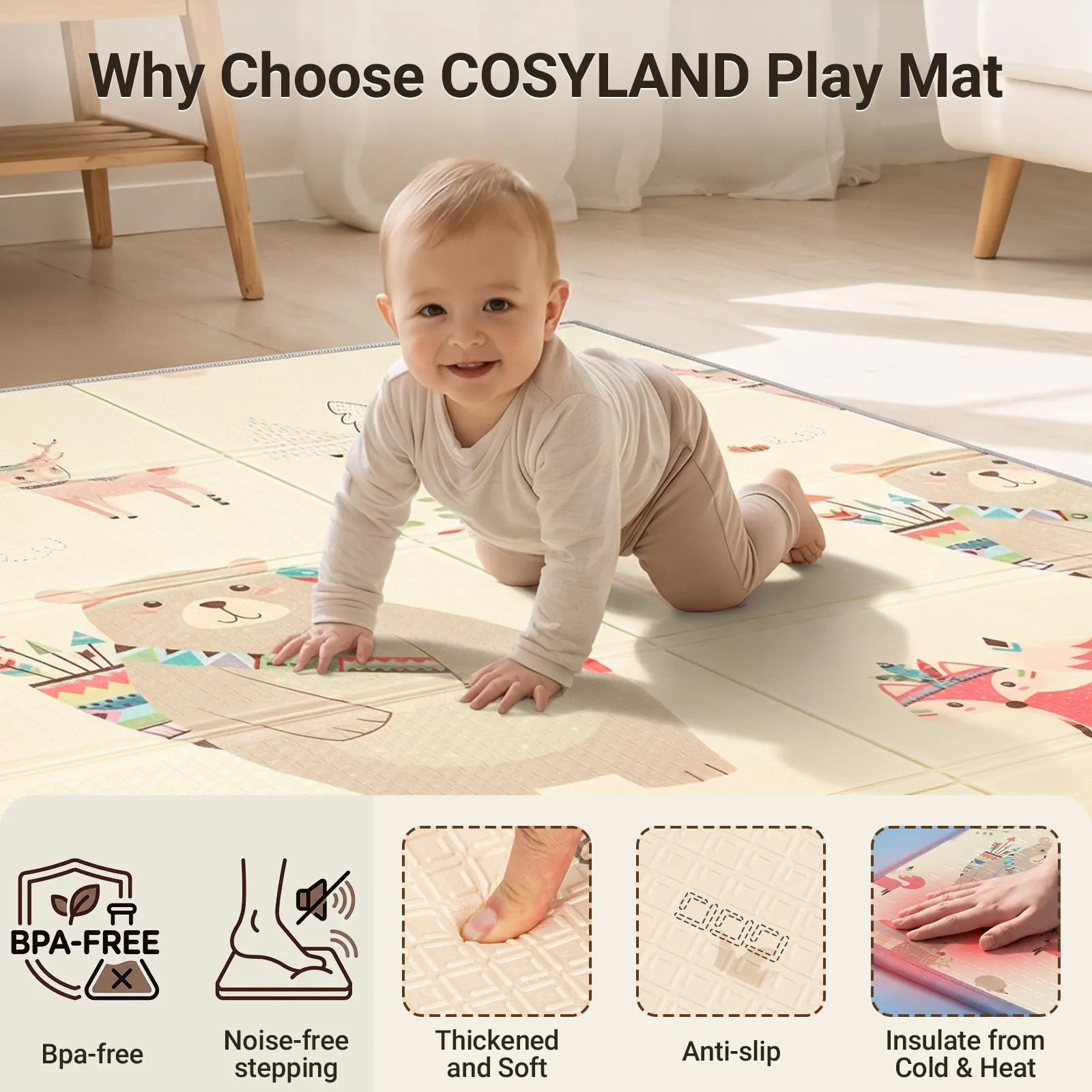 COSYLAND Tappeto Gioco Bambini Pieghevole, 120 x 180 x 1 cm, Orso e Città - immagine 7