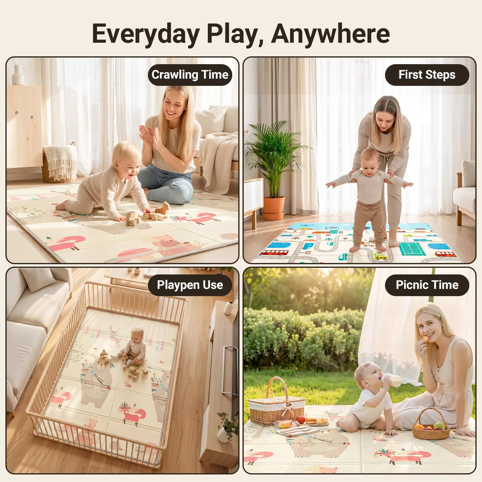COSYLAND Tappeto Gioco Bambini Pieghevole, 120 x 180 x 1 cm, Orso e Città - immagine 11
