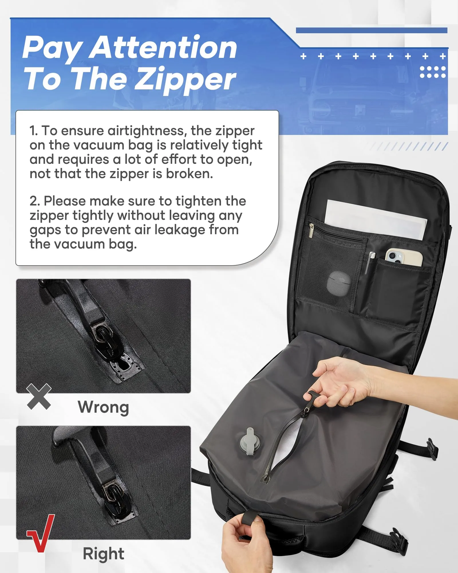 SZLX Zaino da Viaggio Sottovuoto con Pompa, Bagaglio a Mano per Ryanair, Wizzair, Easyjet, Compatibile con Laptop 14 Pollici, con Porta Scarpe - immagine 7