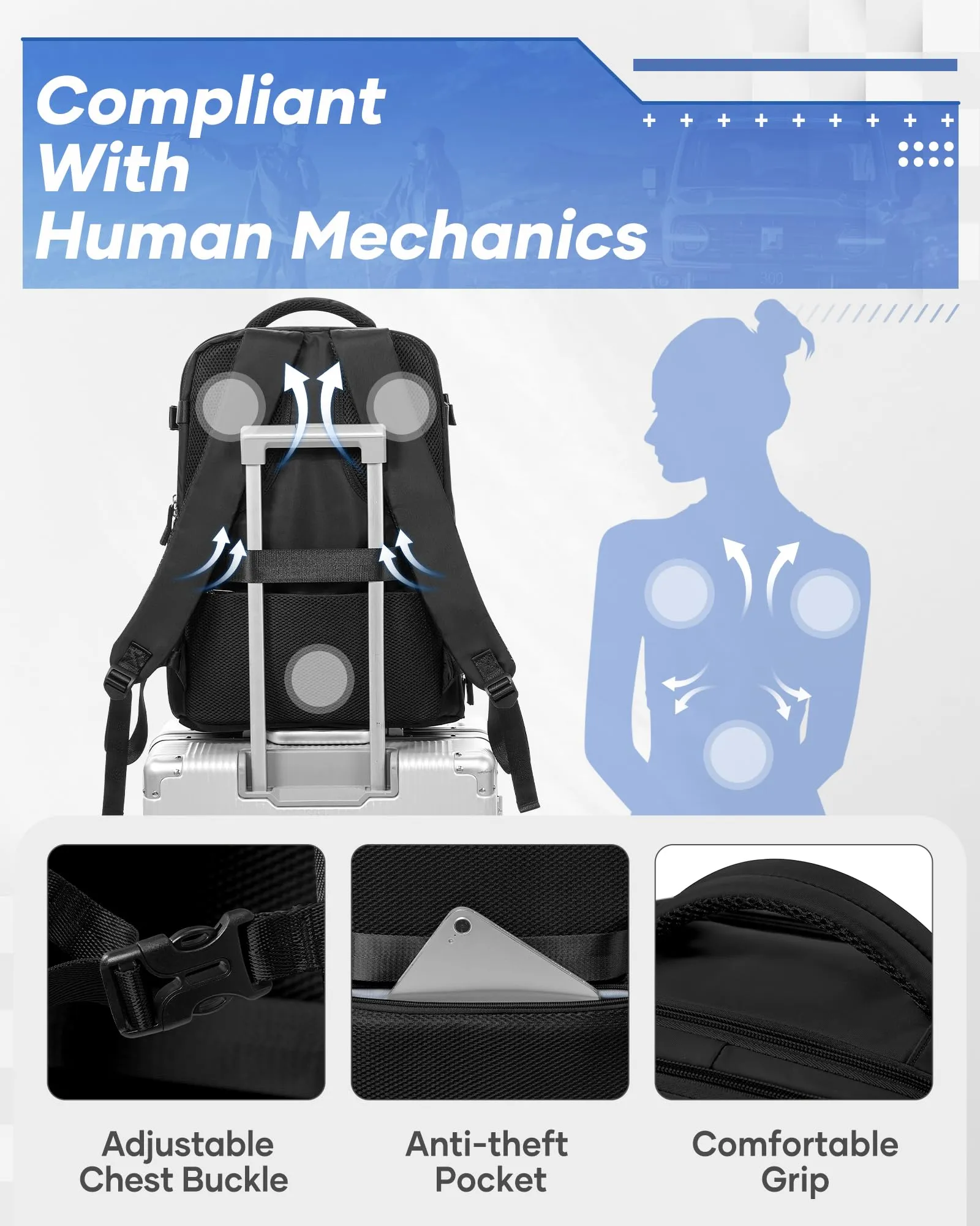 SZLX Zaino da Viaggio Sottovuoto con Pompa, Bagaglio a Mano per Ryanair, Wizzair, Easyjet, Compatibile con Laptop 14 Pollici, con Porta Scarpe - immagine 8
