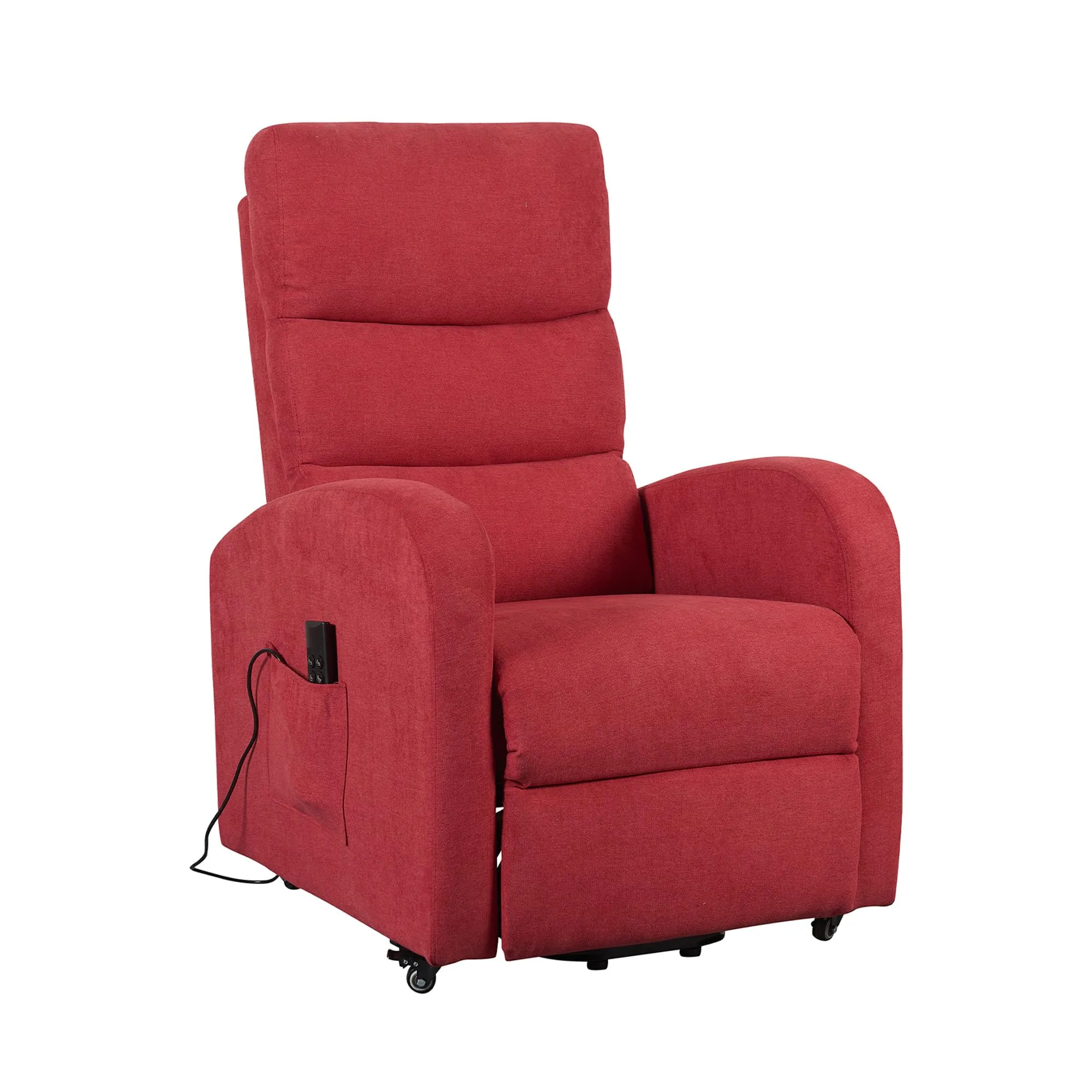 Poltrone Italia Poltrona Relax Elettrica Alzapersona con 4 Ruote, Tessuto Rosso - immagine 1