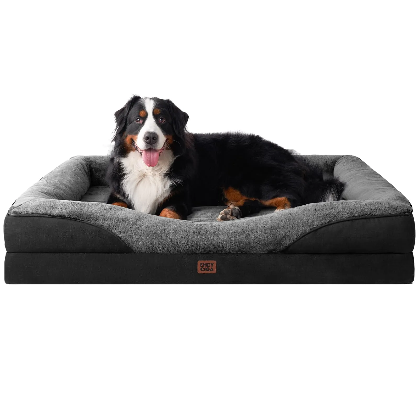 EHEYCIGA Cuccia Cane Interno, Memory Foam, 132x104cm, Grigio Scuro/Nero - immagine 1