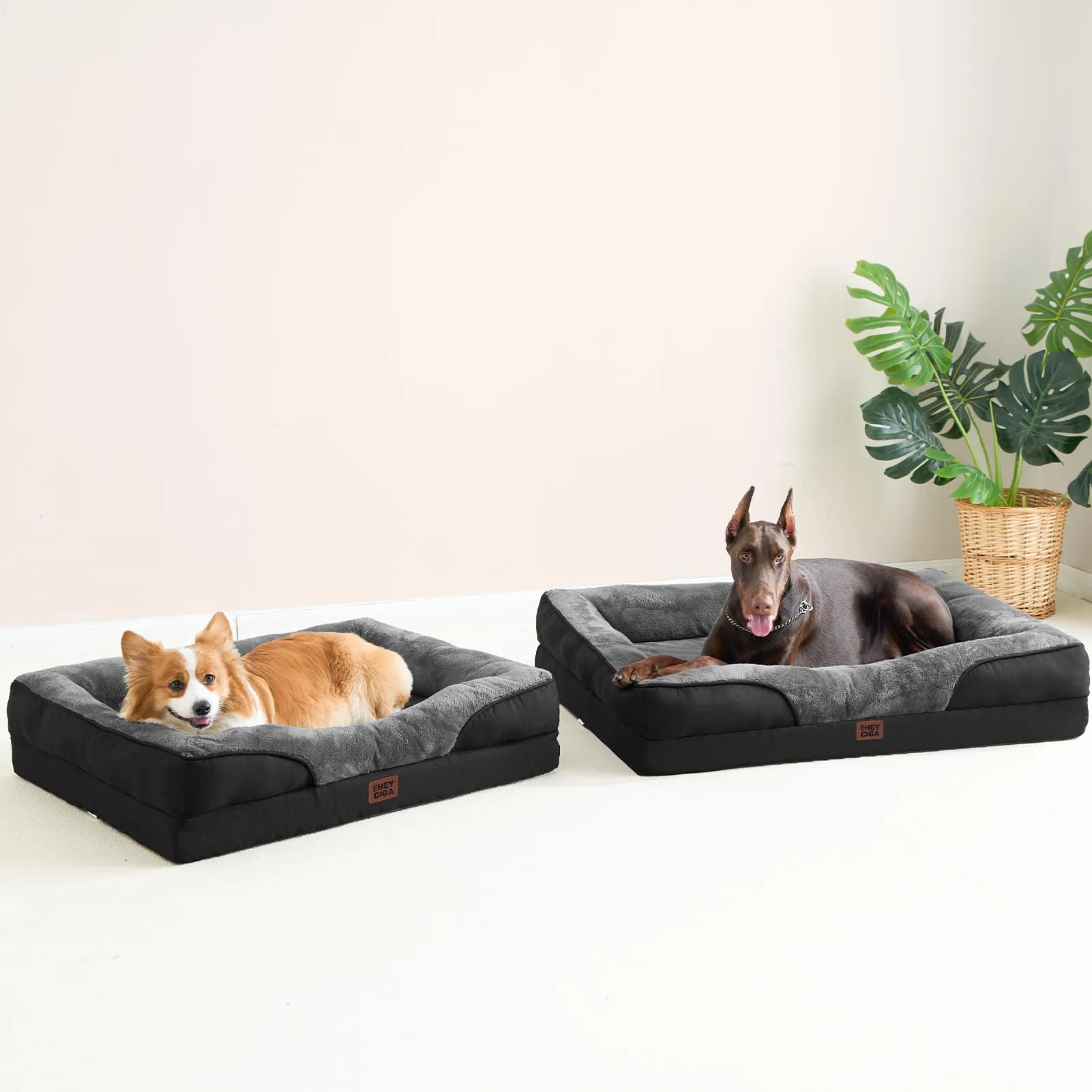 EHEYCIGA Cuccia Cane Interno, Memory Foam, 132x104cm, Grigio Scuro/Nero - immagine 8