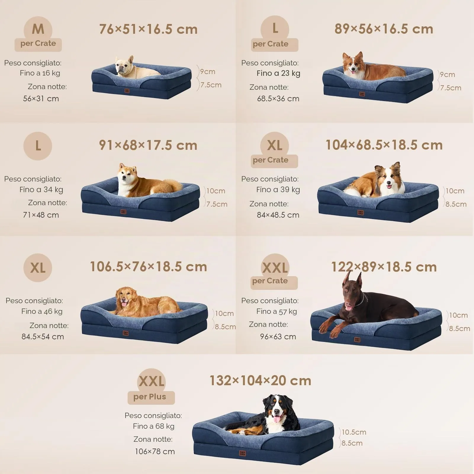 EHEYCIGA Cuccia Cane Interno Taglia Grande, 104x68.6x18.9cm, Blu Scuro - immagine 6