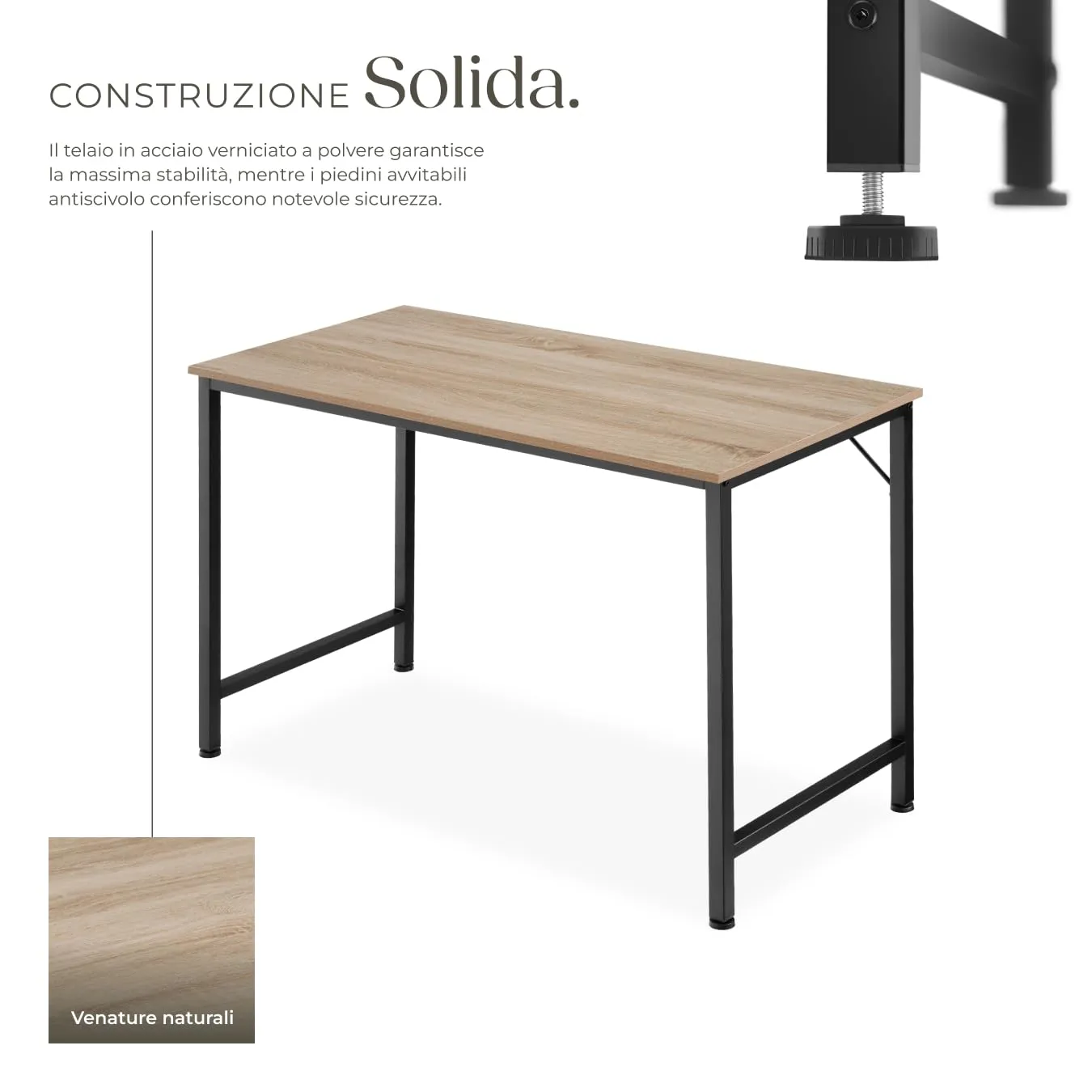 tectake Scrivania Moderna Regolabile in Altezza Design Industriale, Legno e Acciaio, 120x60x75,5 cm, Industriale Chiaro - immagine 3