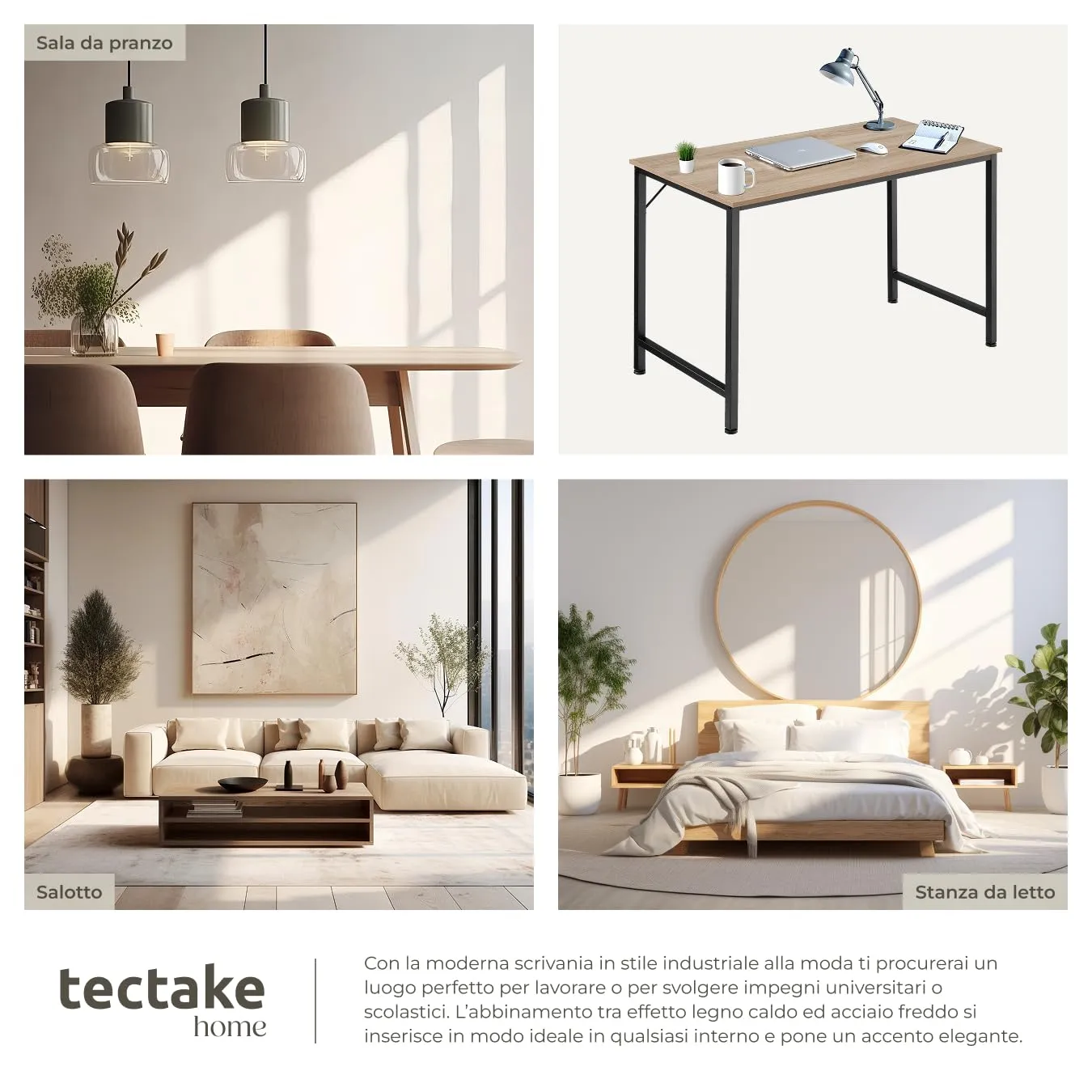 tectake Scrivania Moderna Regolabile in Altezza Design Industriale, Legno e Acciaio, 120x60x75,5 cm, Industriale Chiaro - immagine 5