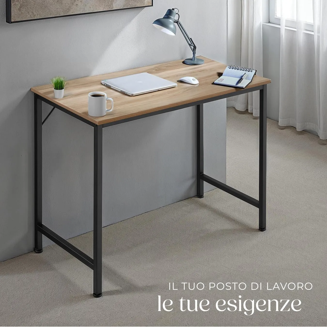 tectake Scrivania Moderna Regolabile in Altezza Design Industriale, Legno e Acciaio, 120x60x75,5 cm, Industriale Chiaro - immagine 7