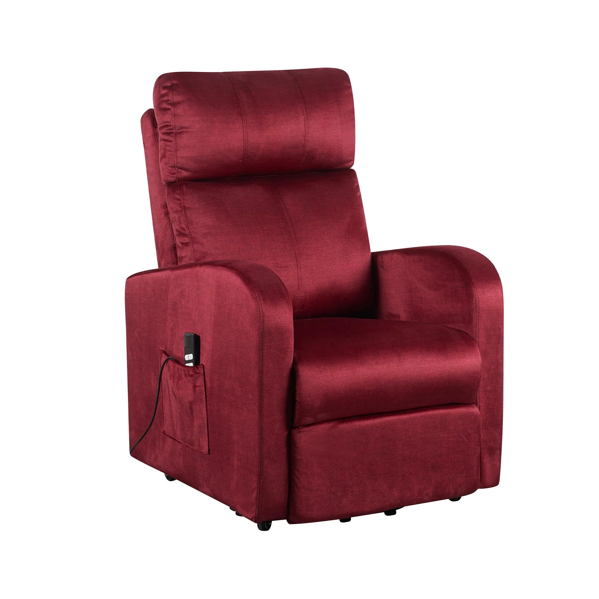Poltrone Italia Poltrona Relax Elettrica 2 motori, Reclinazione Indipendente, Alzapersona con Ruote, Sfoderabile e Lavabile, Rosso Bordeaux - immagine 1