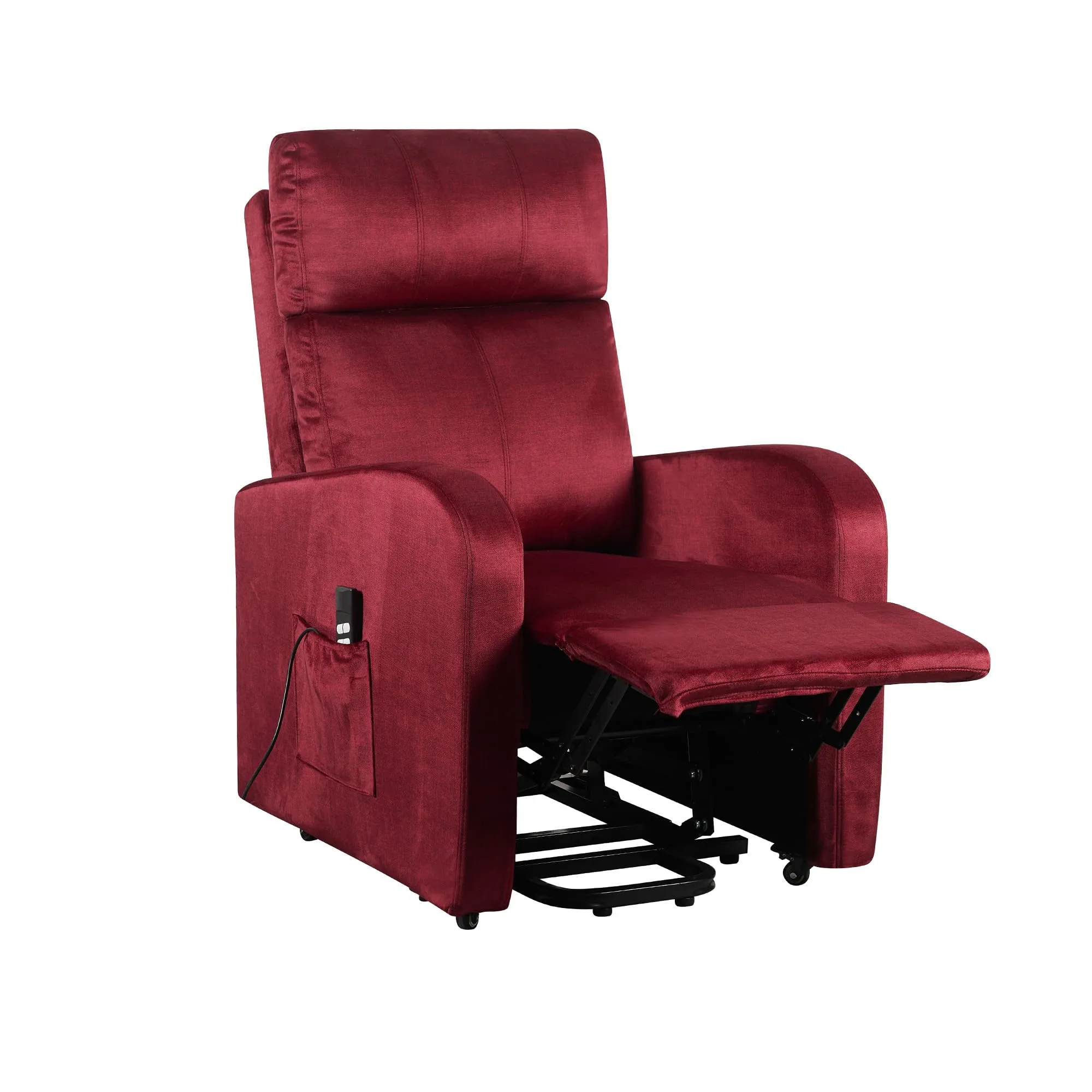 Poltrone Italia Poltrona Relax Elettrica 2 motori, Reclinazione Indipendente, Alzapersona con Ruote, Sfoderabile e Lavabile, Rosso Bordeaux - immagine 3
