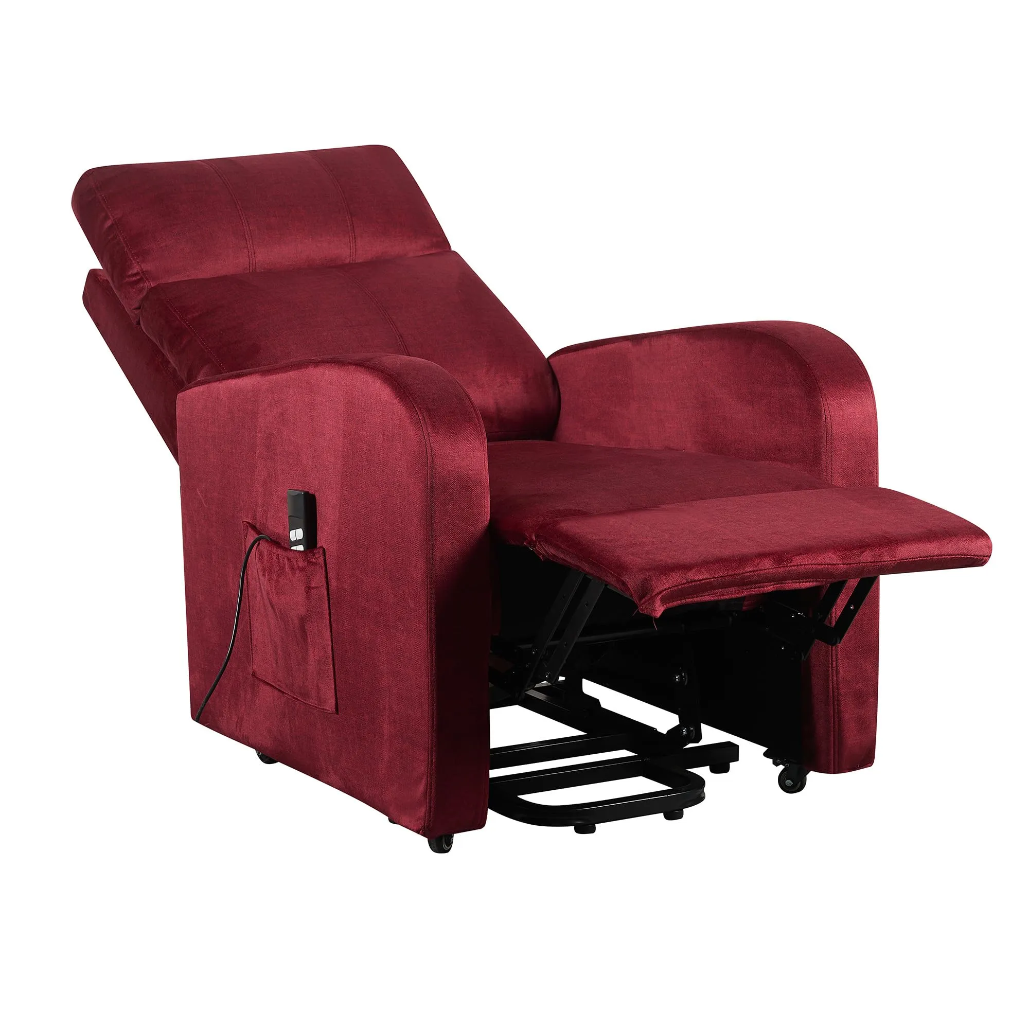 Poltrone Italia Poltrona Relax Elettrica 2 motori, Reclinazione Indipendente, Alzapersona con Ruote, Sfoderabile e Lavabile, Rosso Bordeaux - immagine 4