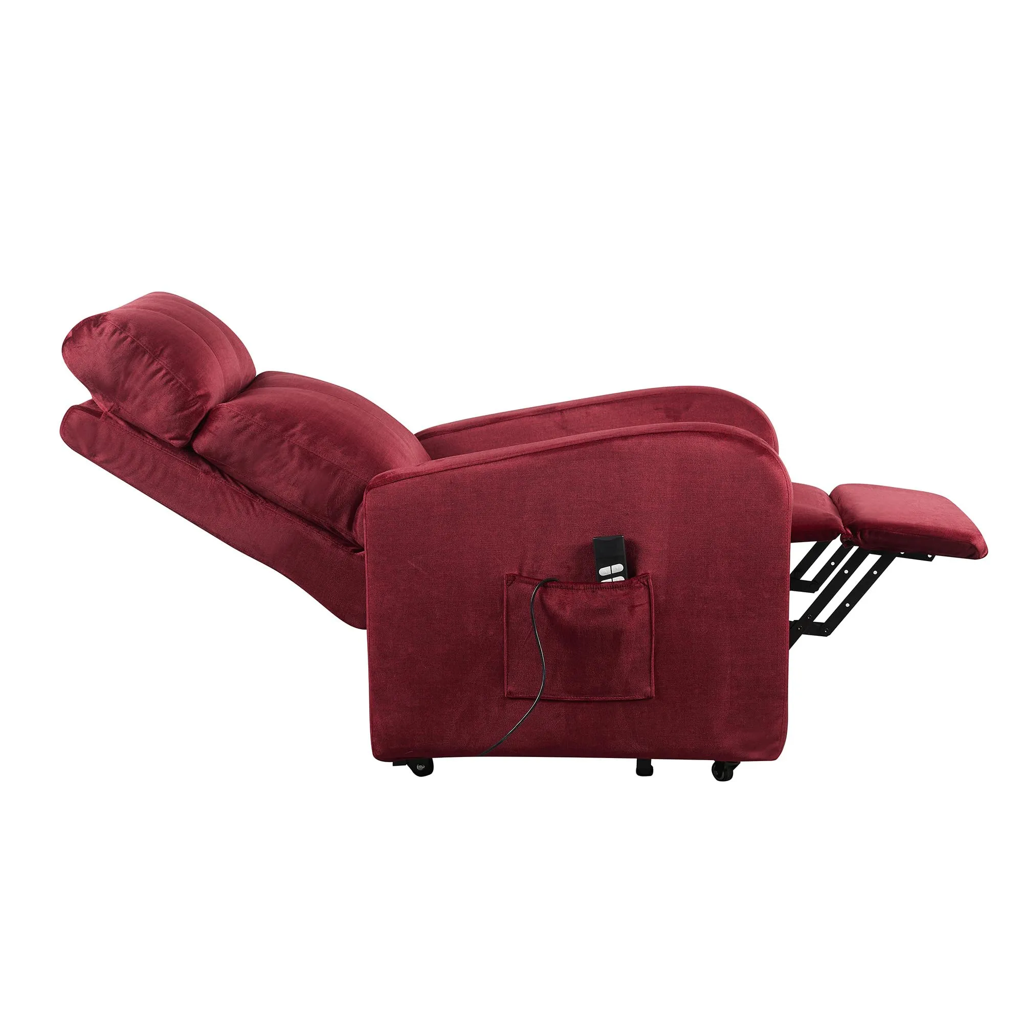 Poltrone Italia Poltrona Relax Elettrica 2 motori, Reclinazione Indipendente, Alzapersona con Ruote, Sfoderabile e Lavabile, Rosso Bordeaux - immagine 5