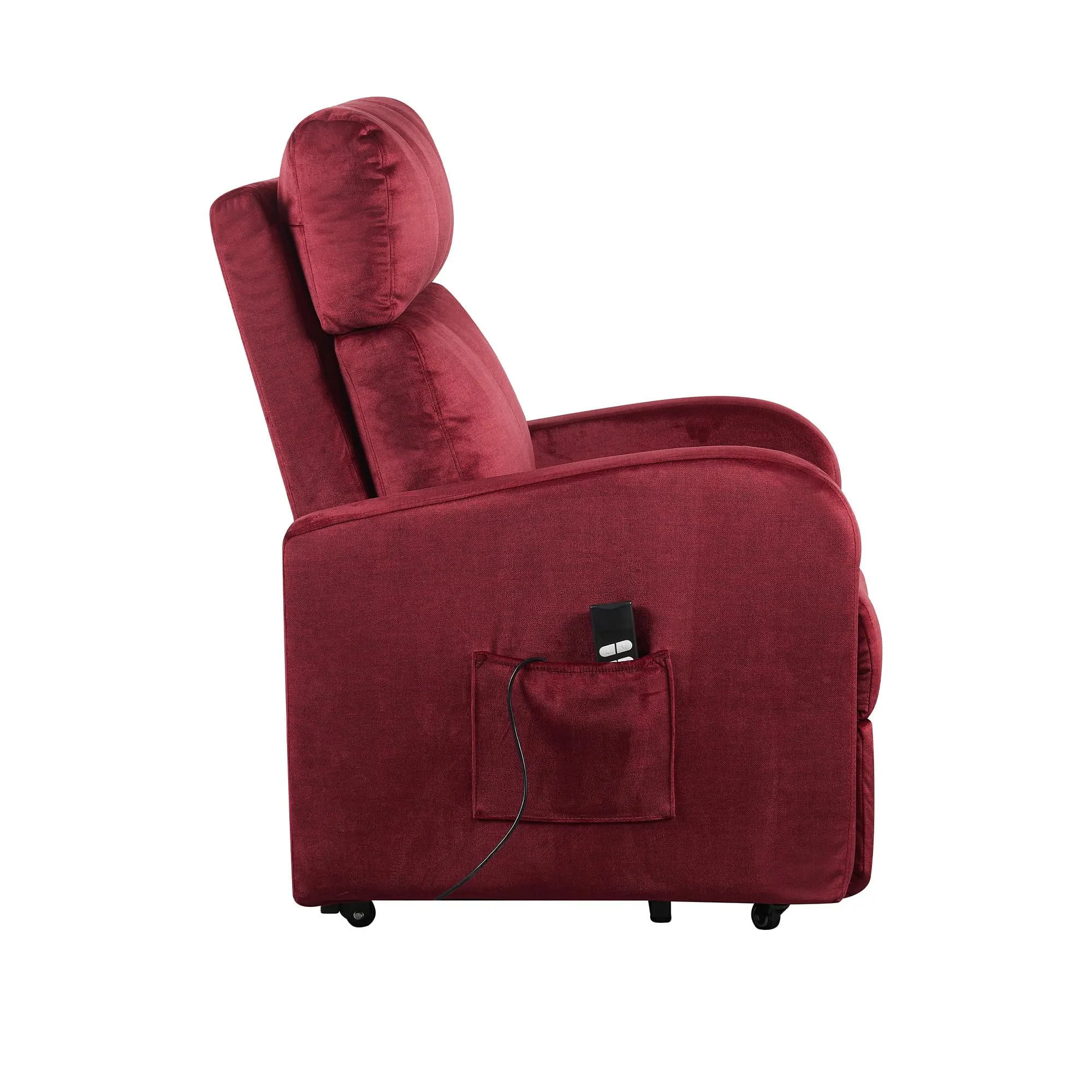 Poltrone Italia Poltrona Relax Elettrica 2 motori, Reclinazione Indipendente, Alzapersona con Ruote, Sfoderabile e Lavabile, Rosso Bordeaux - immagine 7