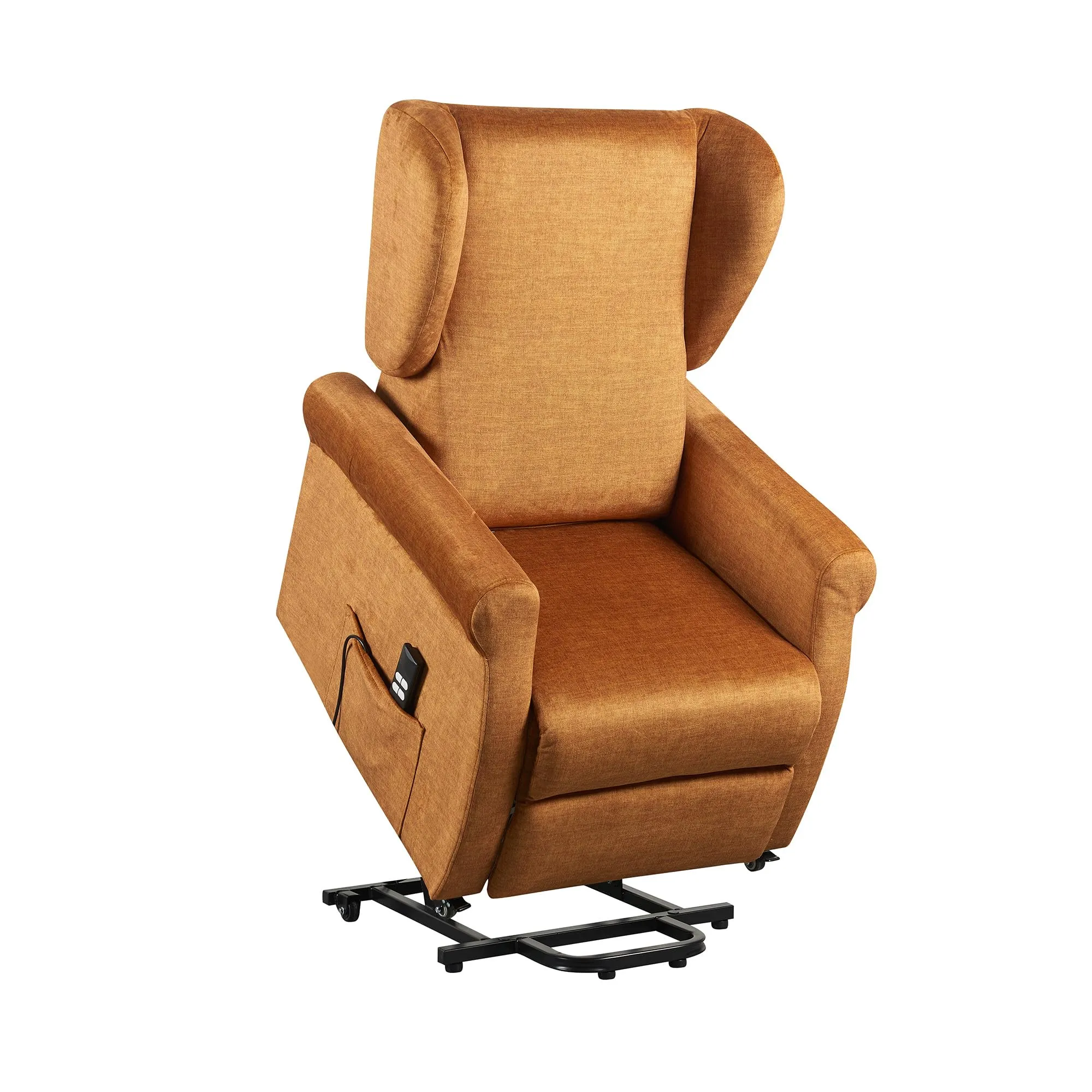 Poltrone Italia Poltrona Alzapersona Elettrica 2 Motori, Reclinazione Indipendente Schienale e Pediera, Kit 4 Ruote, Seduta Indeformabile, Tessuto Cammello - immagine 2