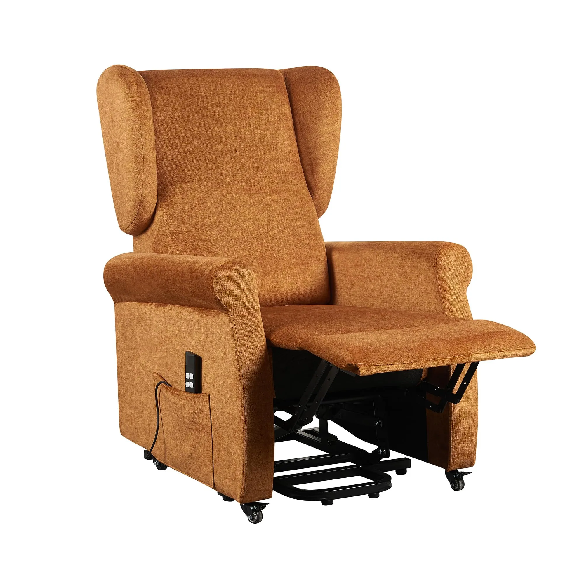 Poltrone Italia Poltrona Alzapersona Elettrica 2 Motori, Reclinazione Indipendente Schienale e Pediera, Kit 4 Ruote, Seduta Indeformabile, Tessuto Cammello - immagine 3