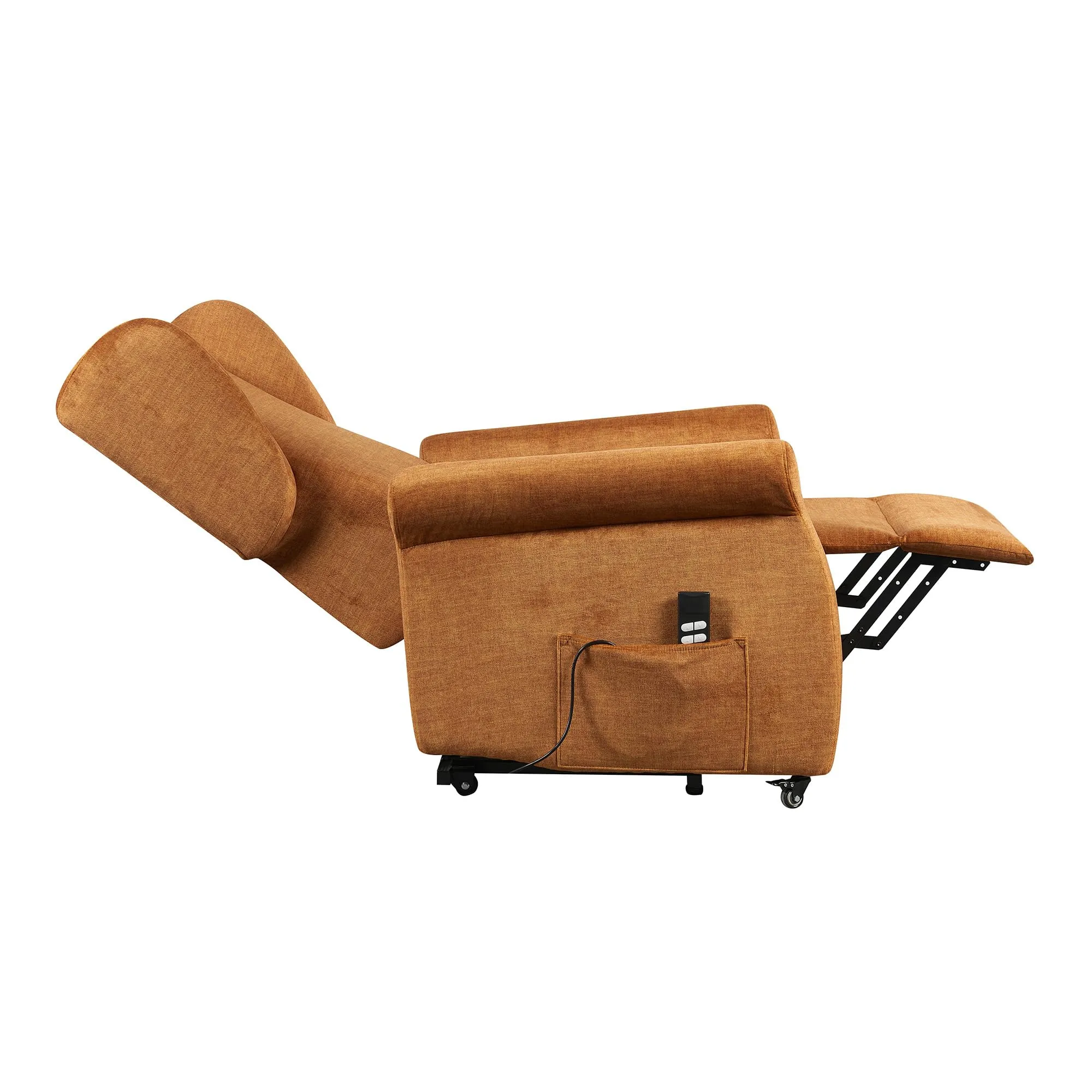 Poltrone Italia Poltrona Alzapersona Elettrica 2 Motori, Reclinazione Indipendente Schienale e Pediera, Kit 4 Ruote, Seduta Indeformabile, Tessuto Cammello - immagine 6