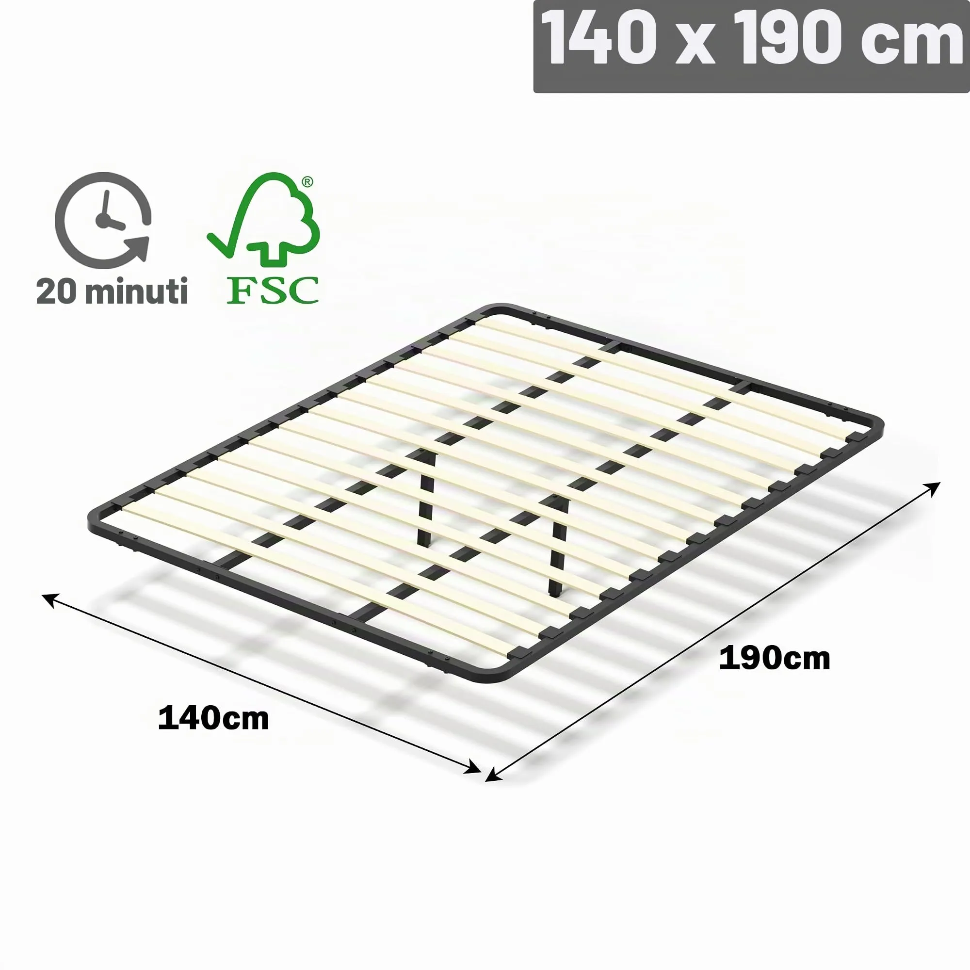 DEWINNER Rete Ortopedica 140x190 cm da Incasso, 13 Doghe, con 2 Barre in Ferro e Piede Centrale Regolabile - immagine 2