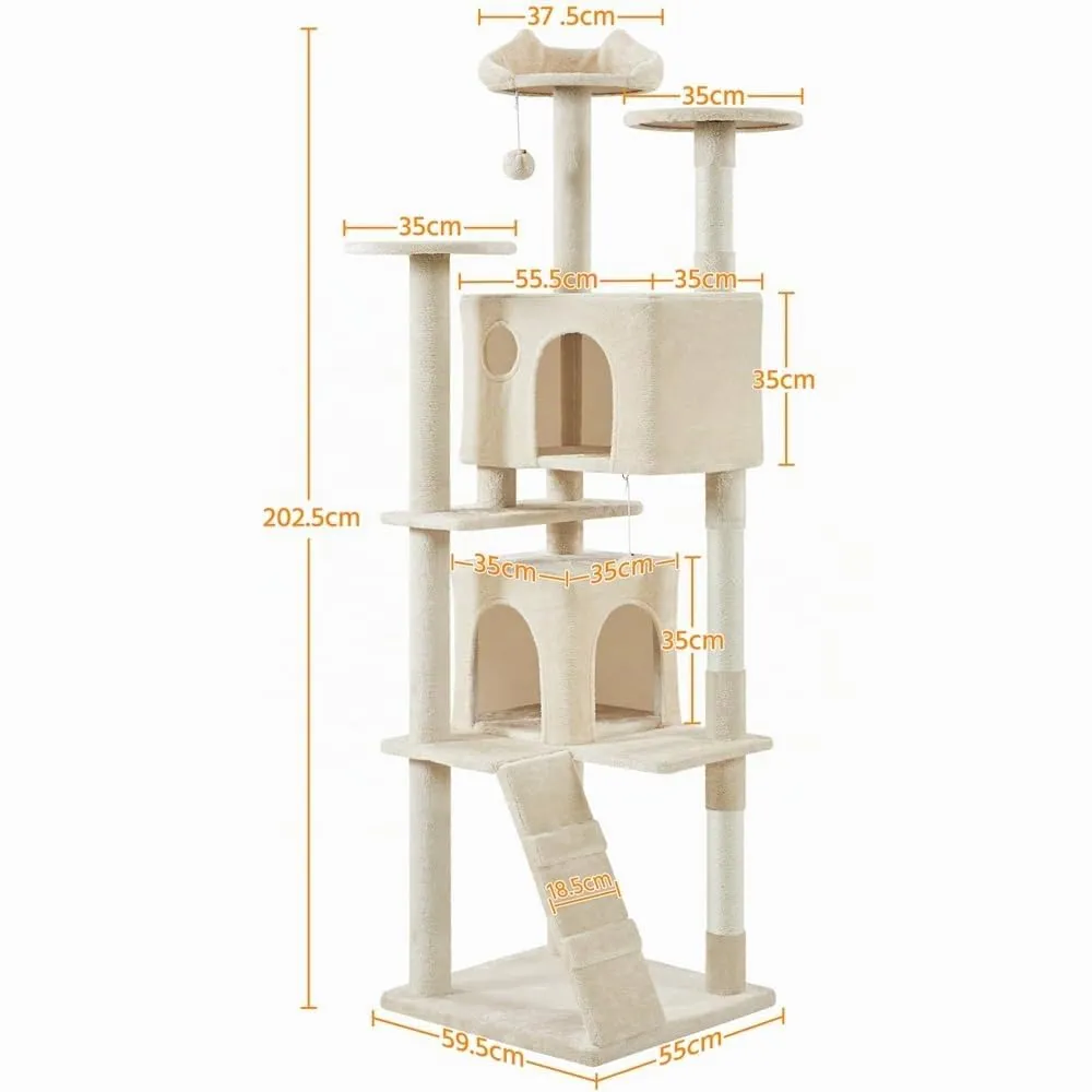 Yaheetech Albero Tiragraffi per Gatti Adulti, 202,5 cm, Beige - immagine 2
