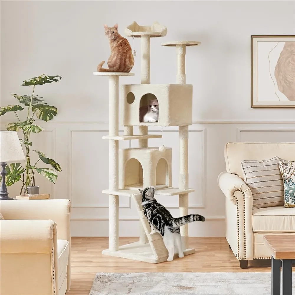 Yaheetech Albero Tiragraffi per Gatti Adulti, 202,5 cm, Beige - immagine 3