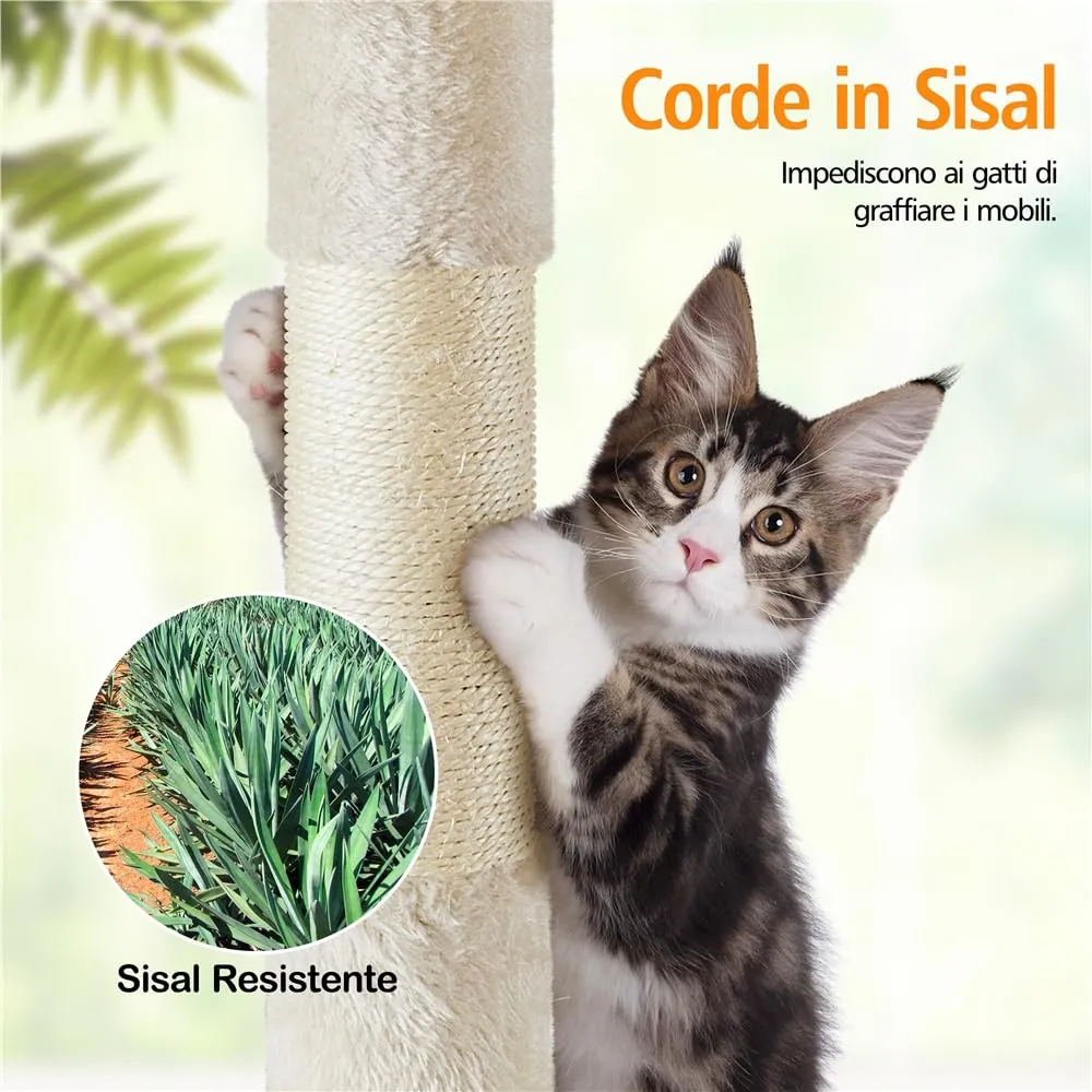 Yaheetech Albero Tiragraffi per Gatti Adulti, 202,5 cm, Beige - immagine 6