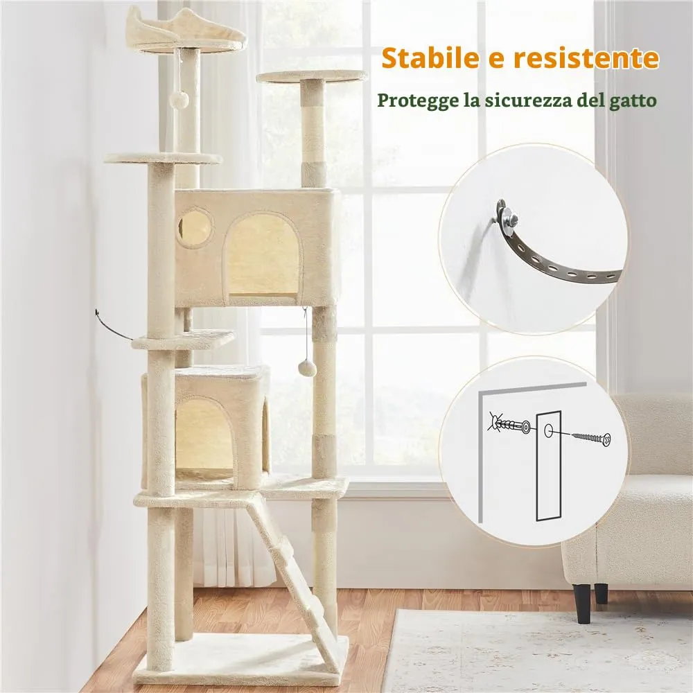 Yaheetech Albero Tiragraffi per Gatti Adulti, 202,5 cm, Beige - immagine 7