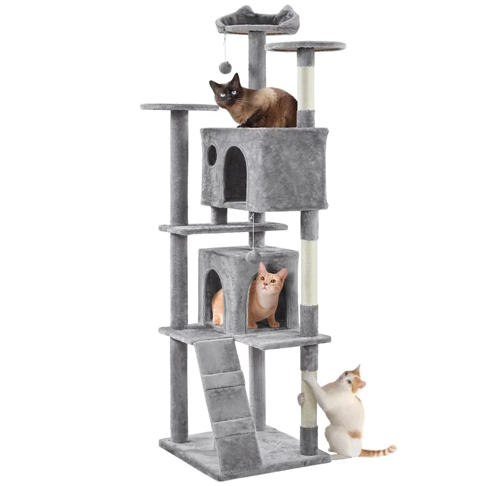 Yaheetech Albero Tiragraffi per Gatti Adulti, 202,5 cm, Grigio Chiaro - immagine 1